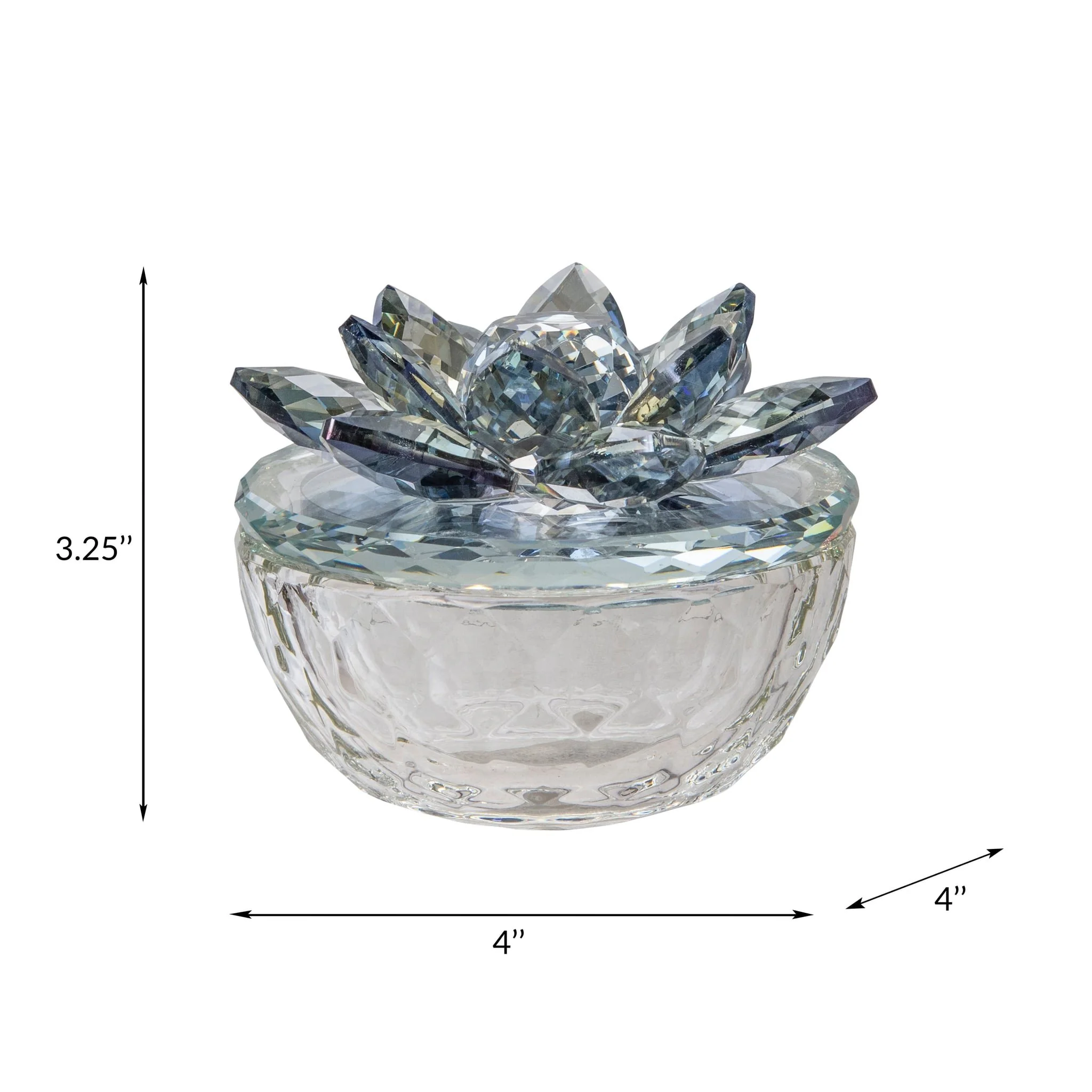 Glass Trinket Box Clear W/lt Blue Lotus Top - Image 7