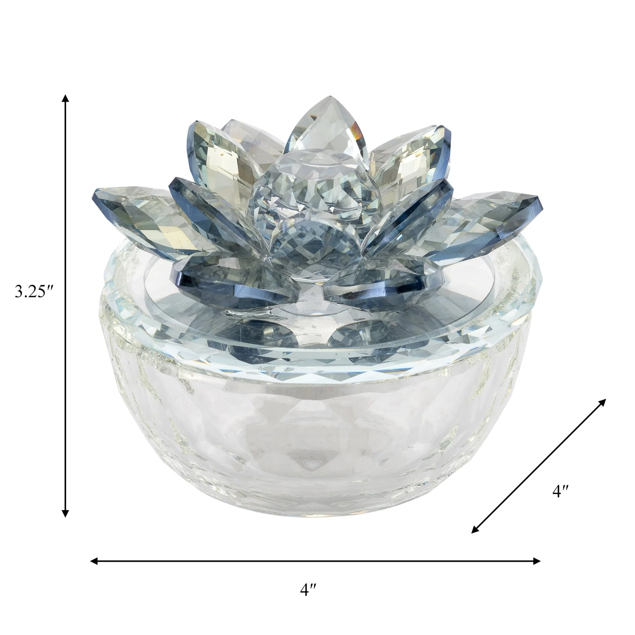 Glass Trinket Box Clear W/lt Blue Lotus Top - Image 8