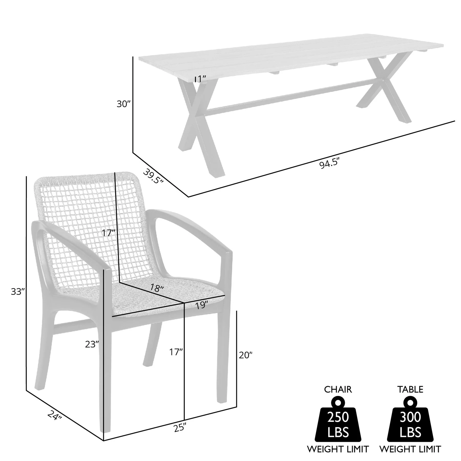 Glendora Beckham Outdoor Patio 7 Piece Live Edge Dining Set in Eucalyptus Wood and Gray Rope - Image 10
