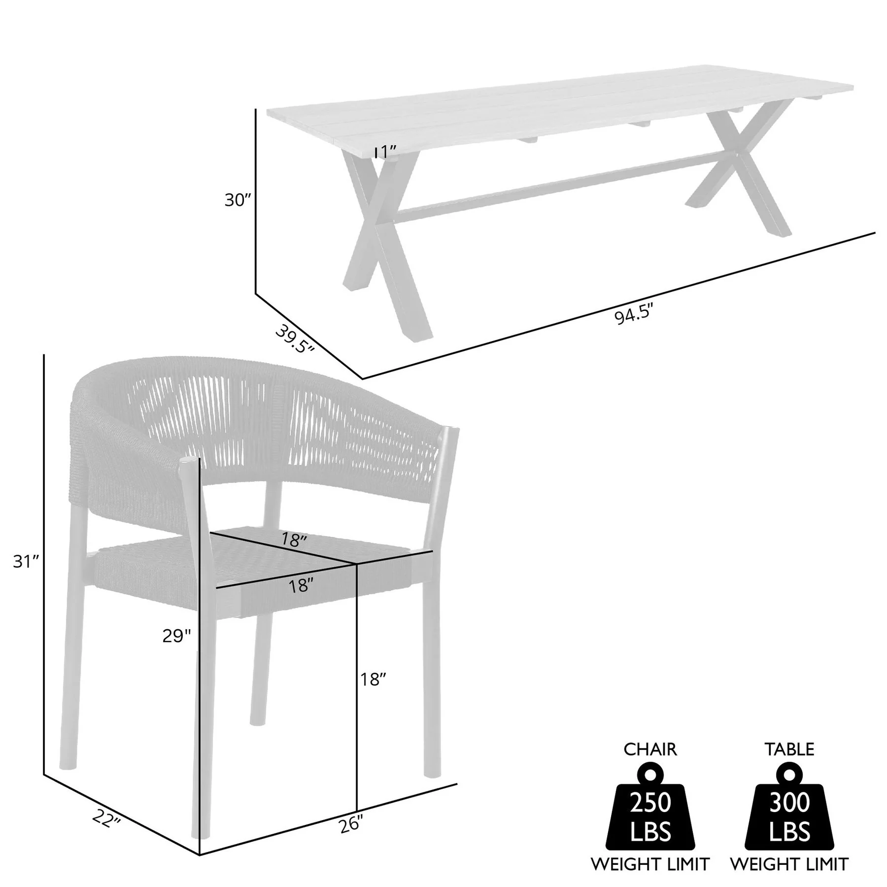 Glendora Doris Outdoor Patio 7 Piece Live Edge Dining Set in Eucalyptus Wood and Black Rope - Image 10