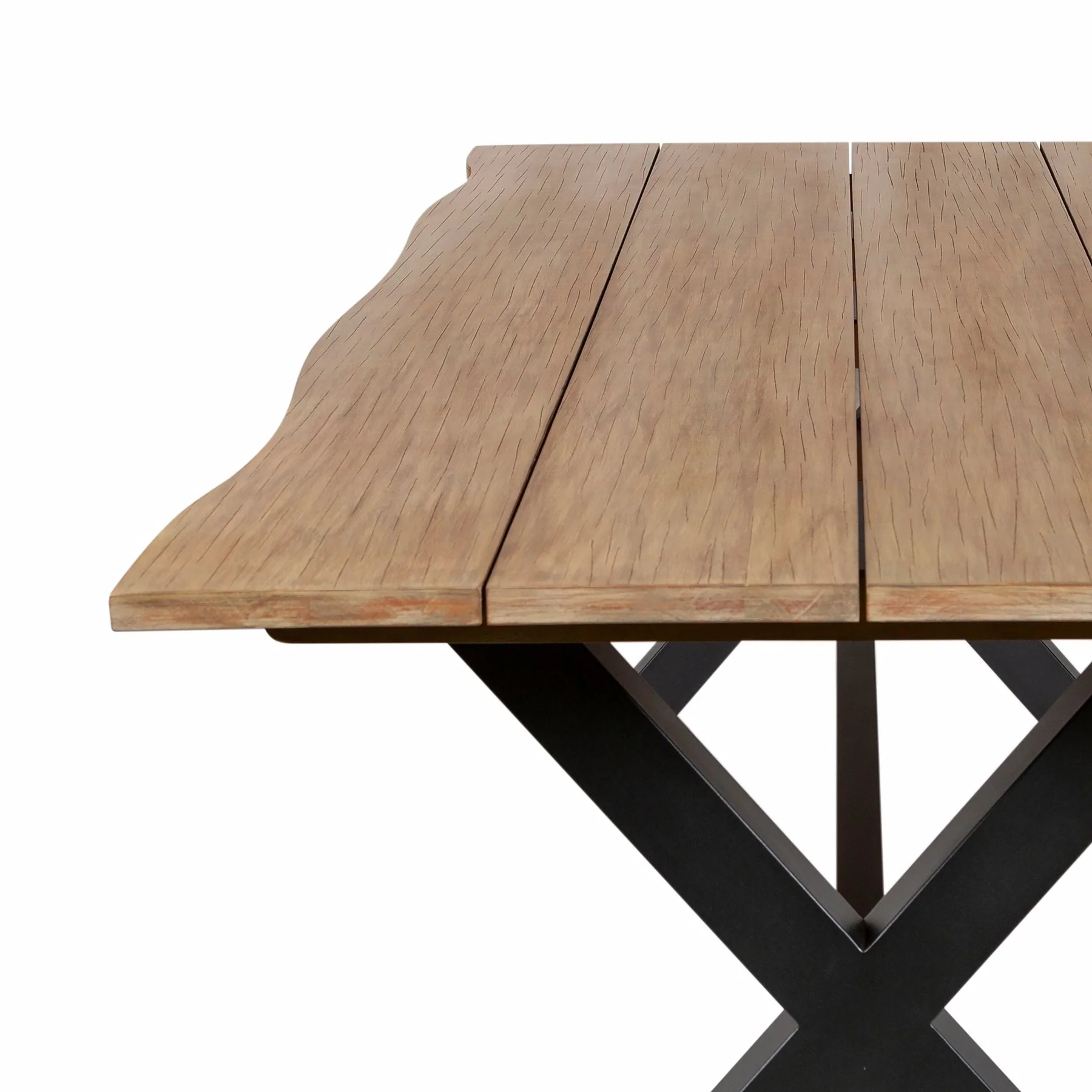 Glendora Outdoor Patio Live Edge Dining Table in Eucalyptus Wood with Black Metal Base - Image 5