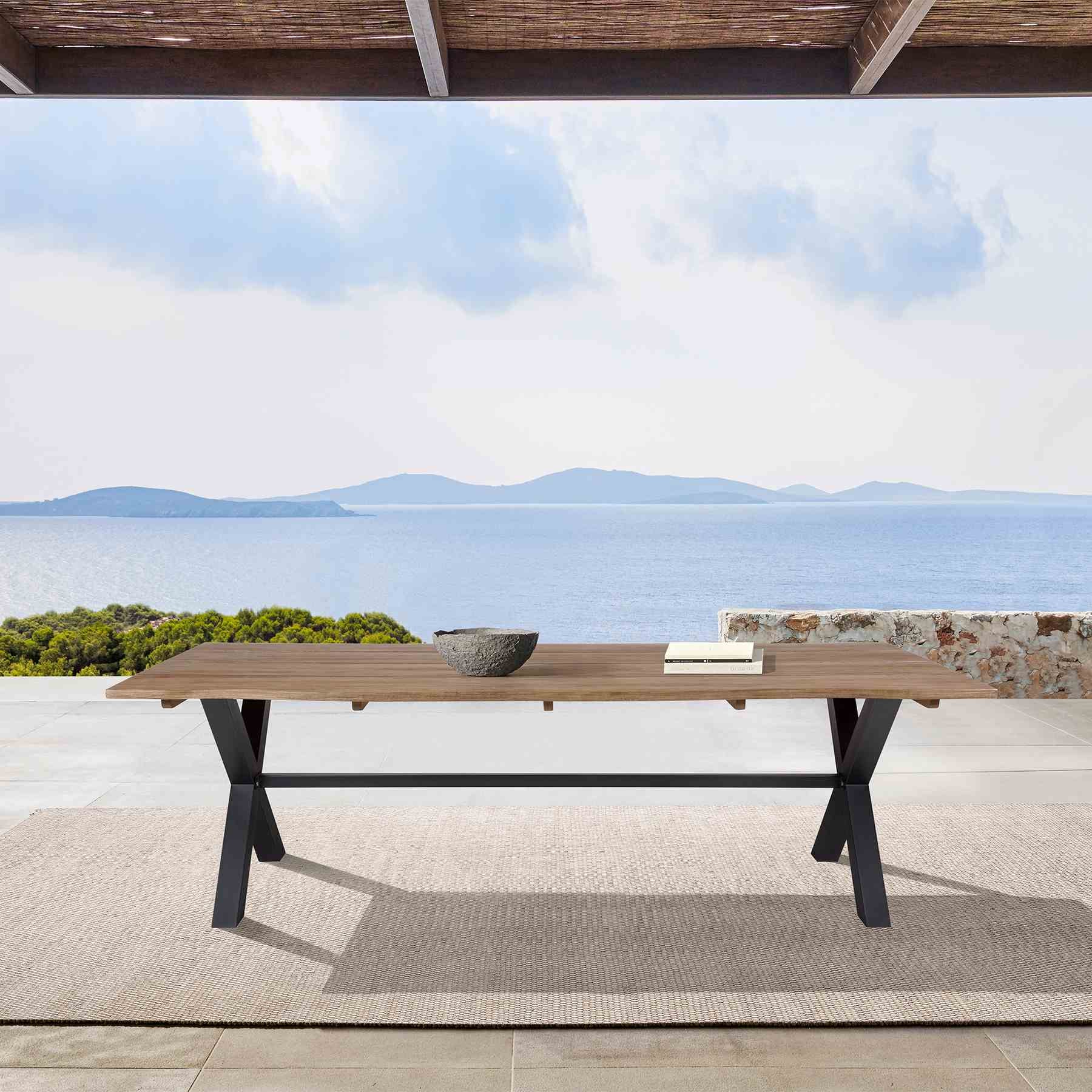 Glendora Outdoor Patio Live Edge Dining Table in Eucalyptus Wood with Black Metal Base - Image 9