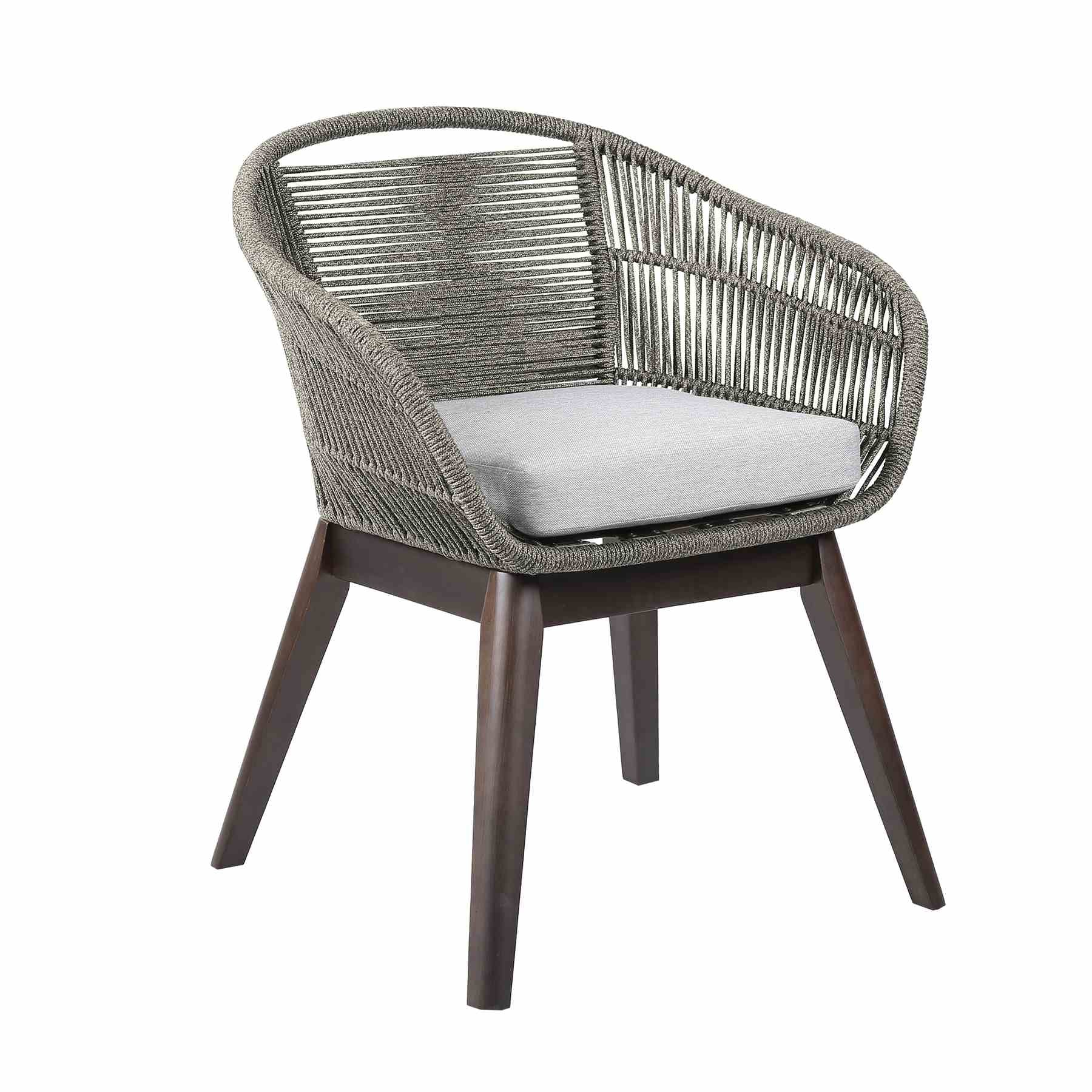 Glendora Tutti Frutti Outdoor Patio 5 Piece Live Edge Dining Set in Eucalyptus Wood Gray Rope and Cushions - Image 2
