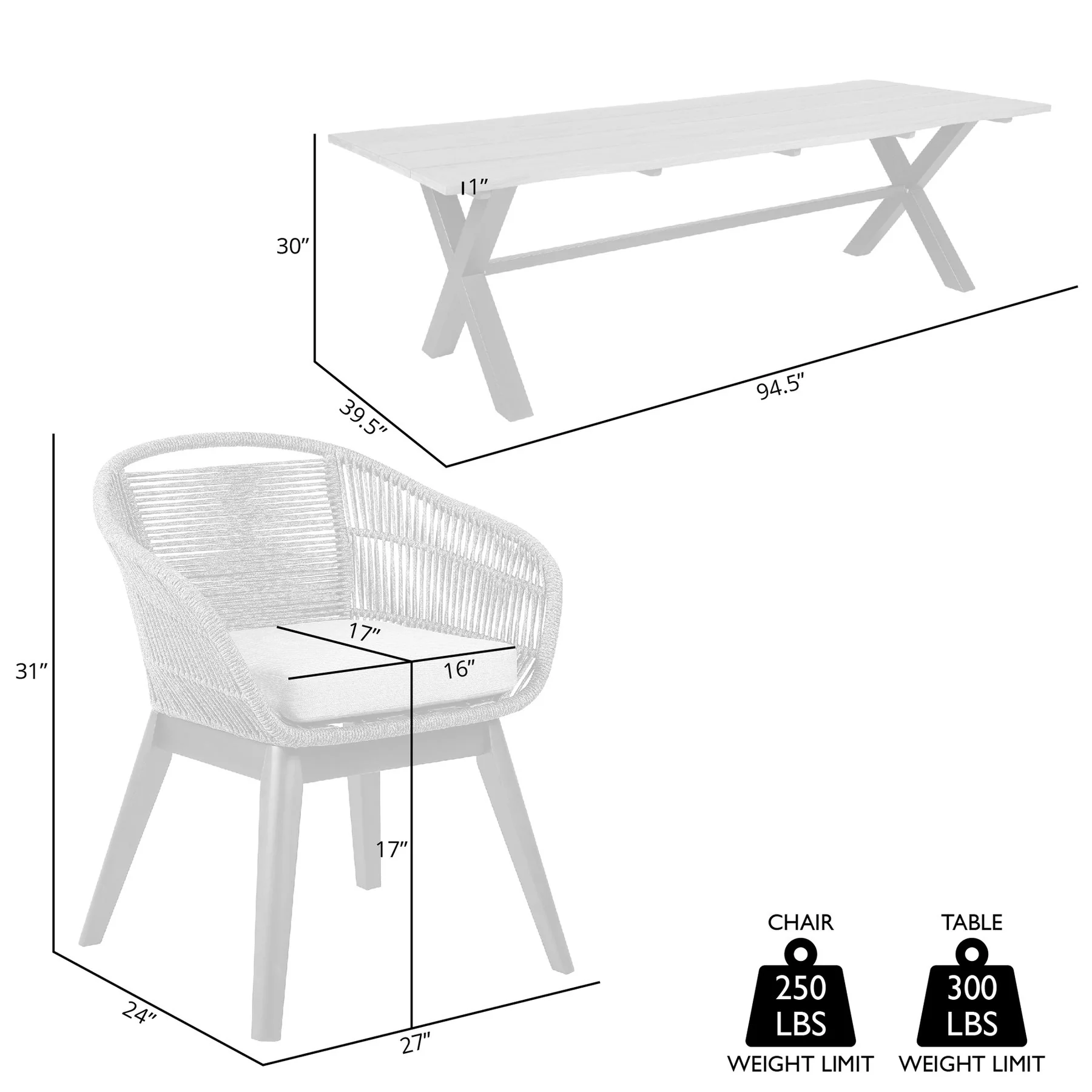 Glendora Tutti Frutti Outdoor Patio 7 Piece Live Edge Dining Set in Eucalyptus Wood Gray Rope and Cushions - Image 9