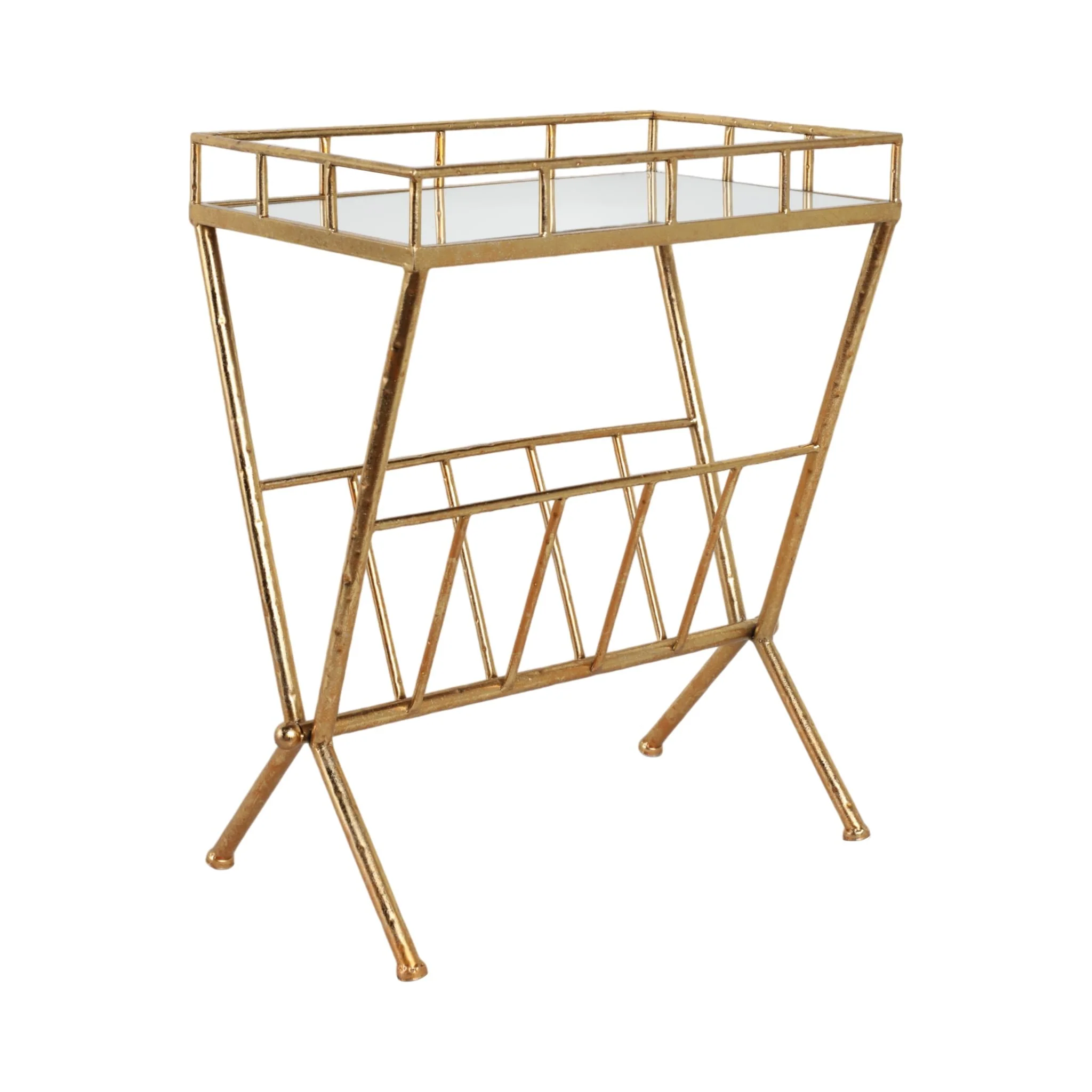 Gold Accent Table, Mirror W/ Magazine - Image 2