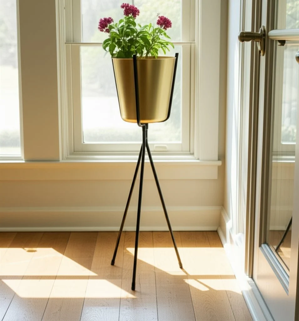 Gold Metal Planter, Black Tripod 31.5 - Image 4