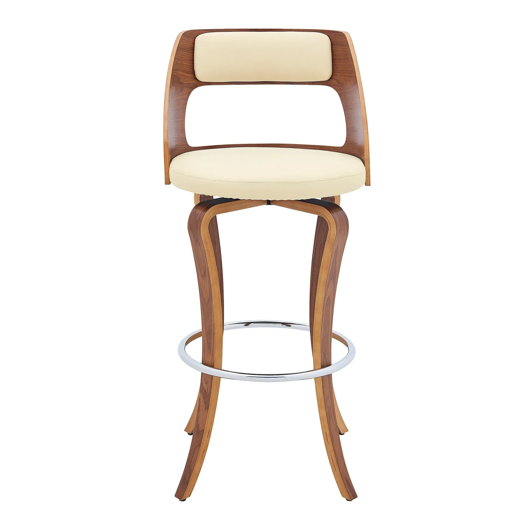 Grady 25" Swivel Cream Faux Leather and Walnut Wood Bar Stool - Image 2