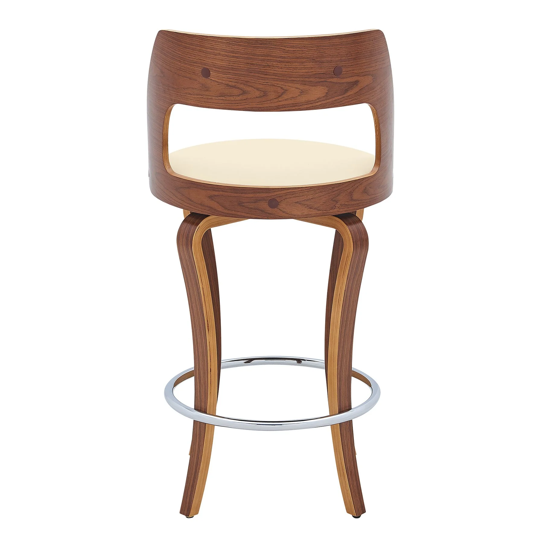 Grady 25" Swivel Cream Faux Leather and Walnut Wood Bar Stool - Image 5