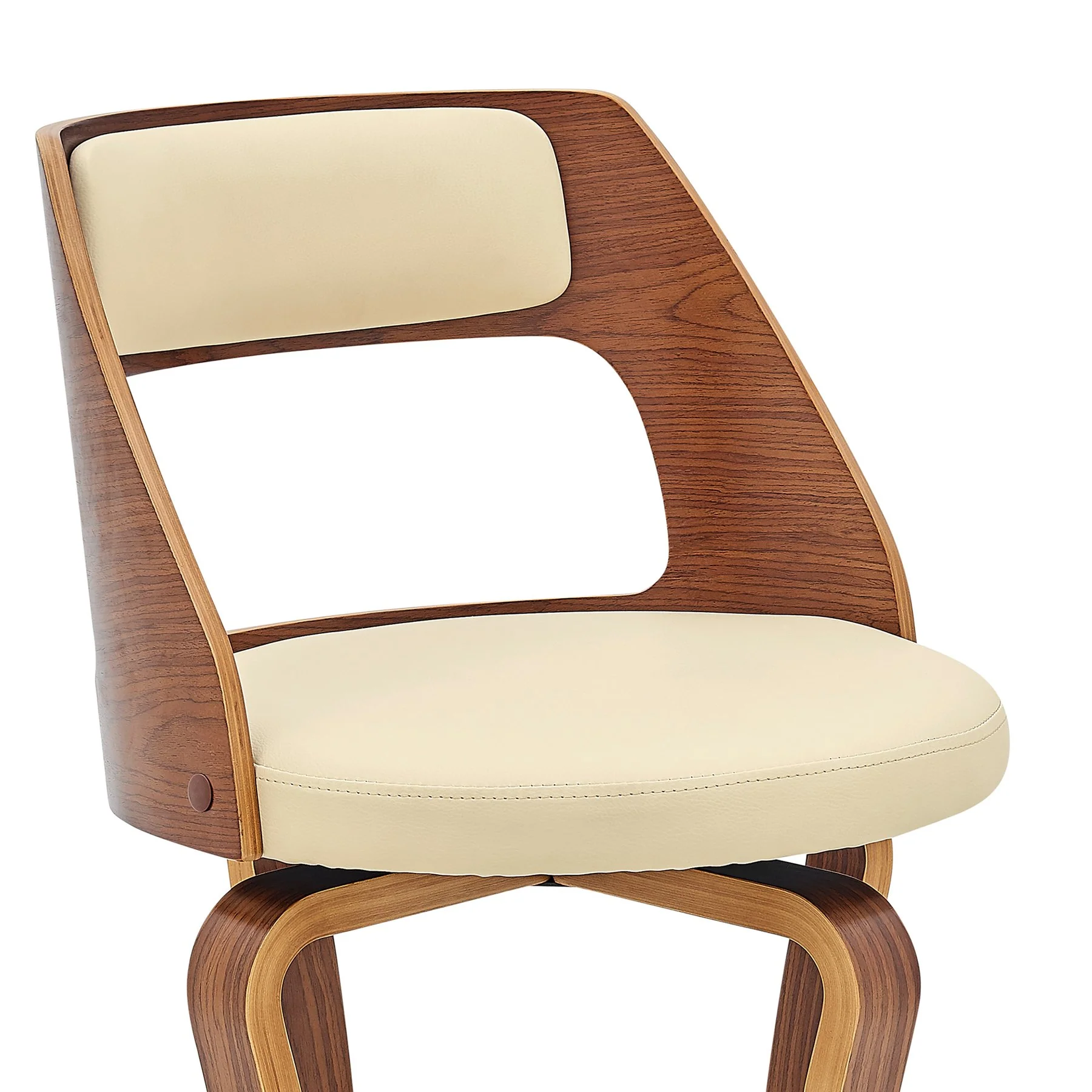 Grady 25" Swivel Cream Faux Leather and Walnut Wood Bar Stool - Image 6