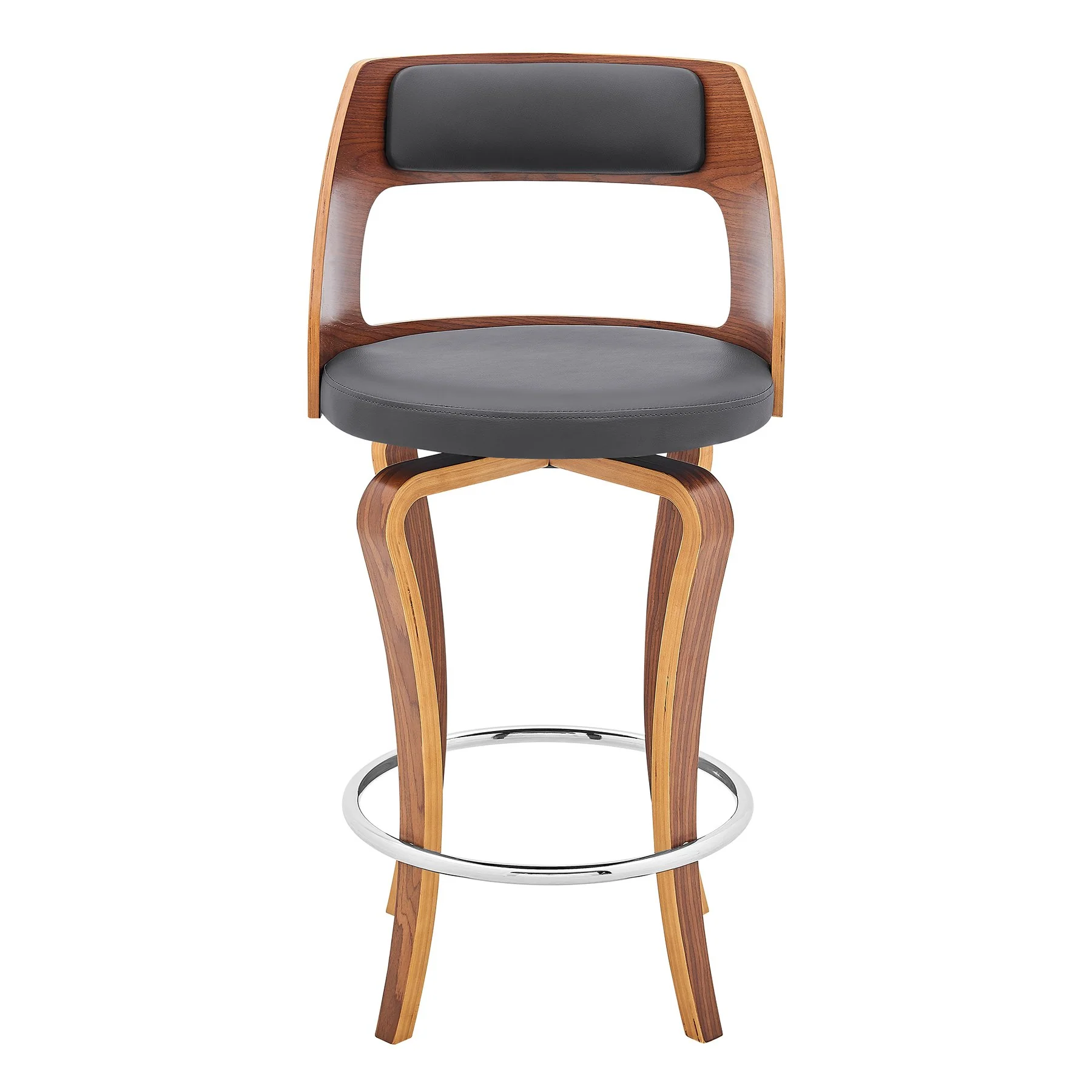 Grady 25" Swivel Gray Faux Leather and Walnut Wood Bar Stool - Image 2