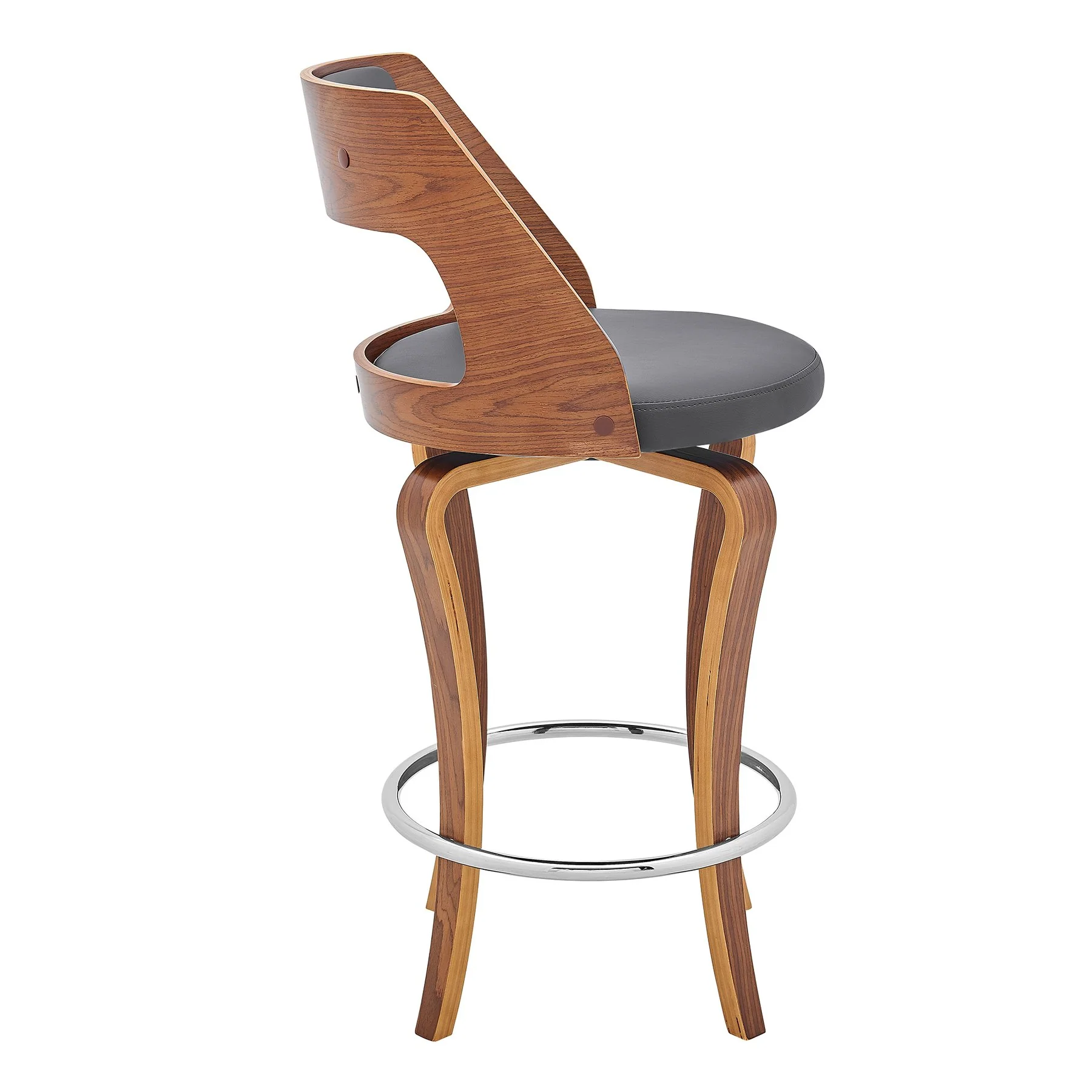 Grady 25" Swivel Gray Faux Leather and Walnut Wood Bar Stool - Image 3