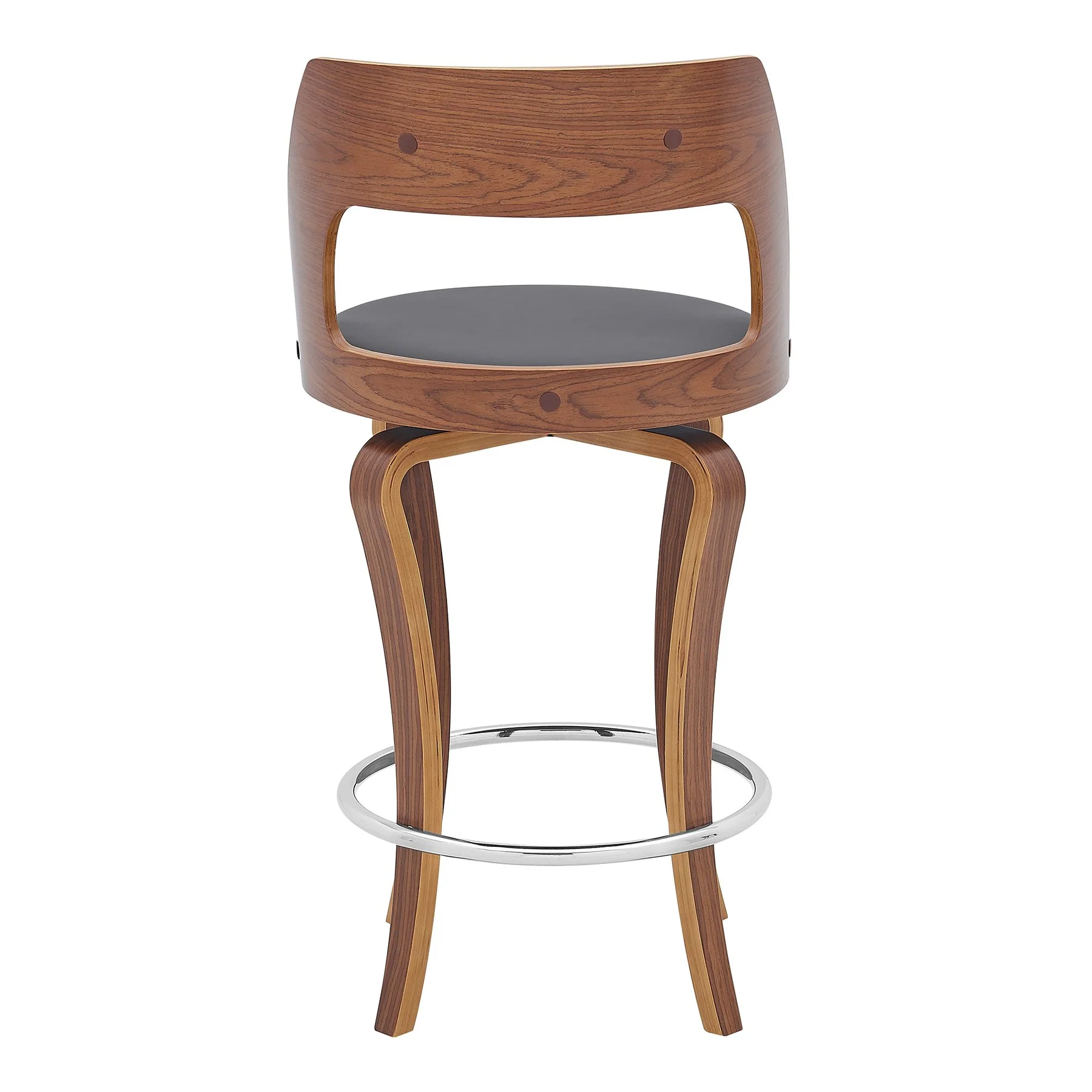 Grady 25" Swivel Gray Faux Leather and Walnut Wood Bar Stool - Image 5