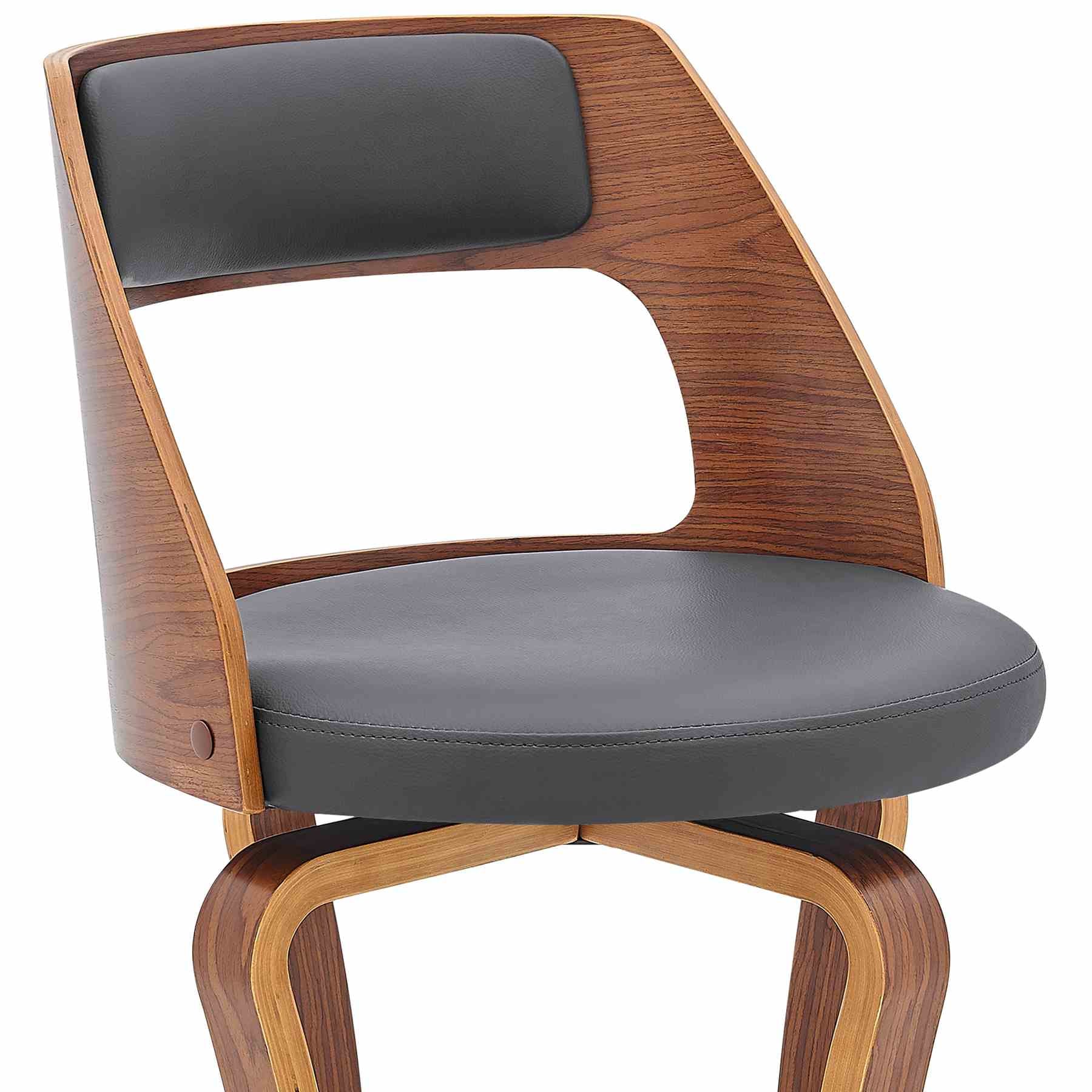 Grady 25" Swivel Gray Faux Leather and Walnut Wood Bar Stool - Image 6