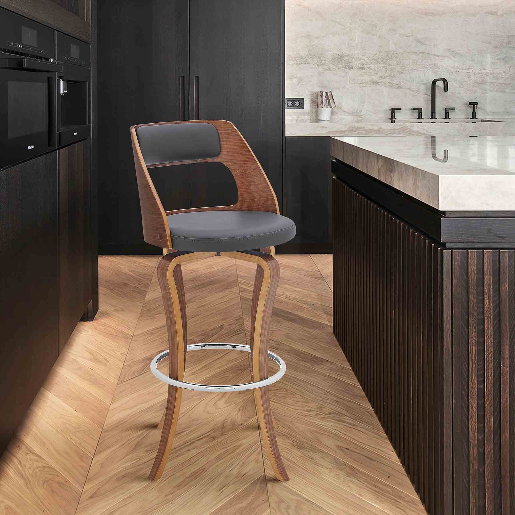 Grady 25" Swivel Gray Faux Leather and Walnut Wood Bar Stool - Image 9