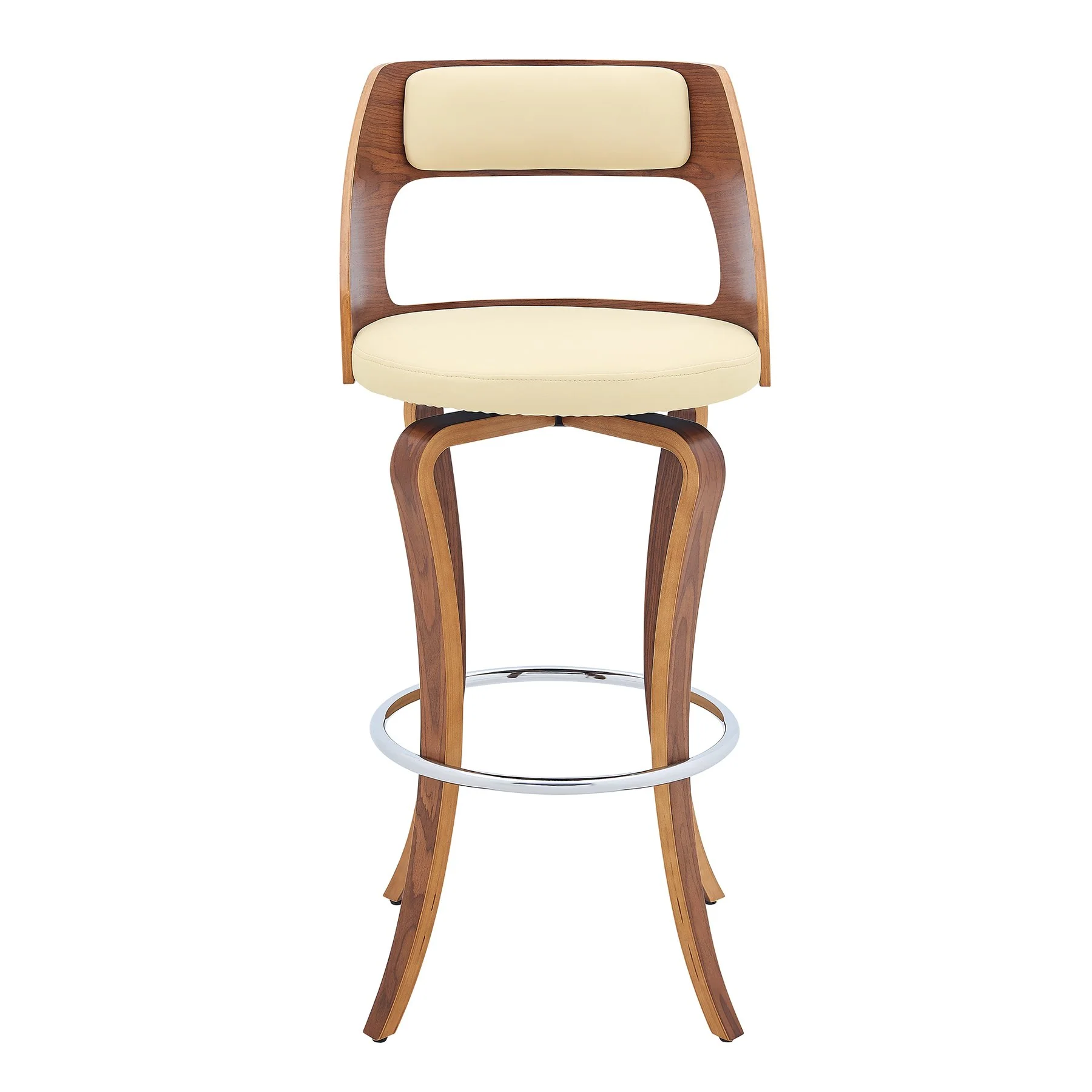 Grady 29" Swivel Cream Faux Leather and Walnut Wood Bar Stool - Image 2