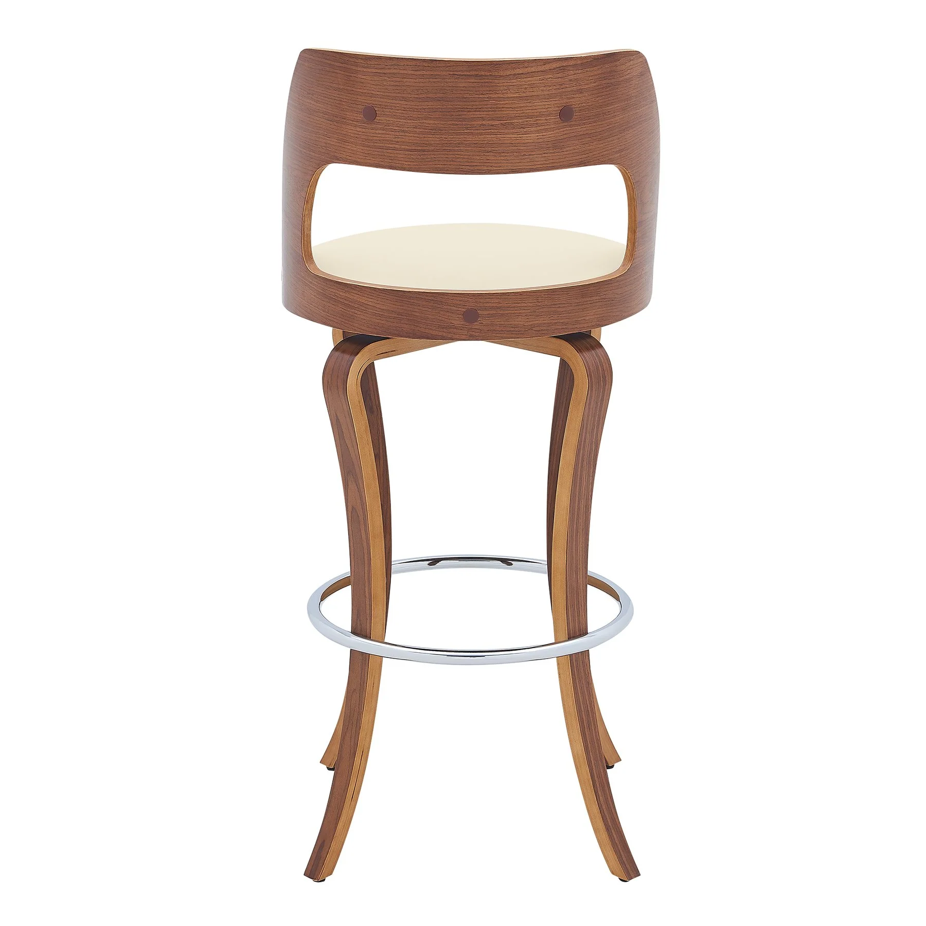 Grady 29" Swivel Cream Faux Leather and Walnut Wood Bar Stool - Image 5