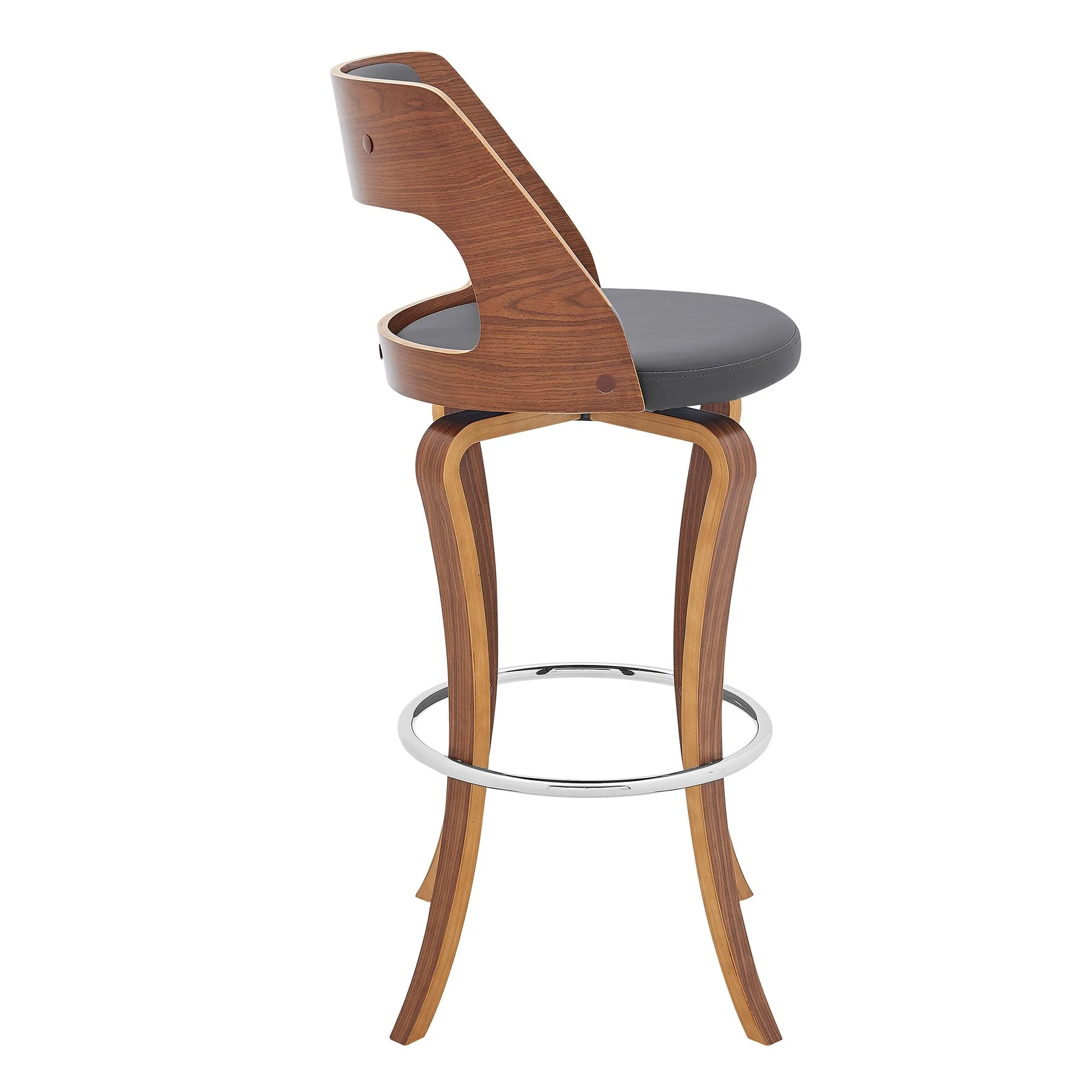 Grady 29" Swivel Gray Faux Leather and Walnut Wood Bar Stool - Image 3