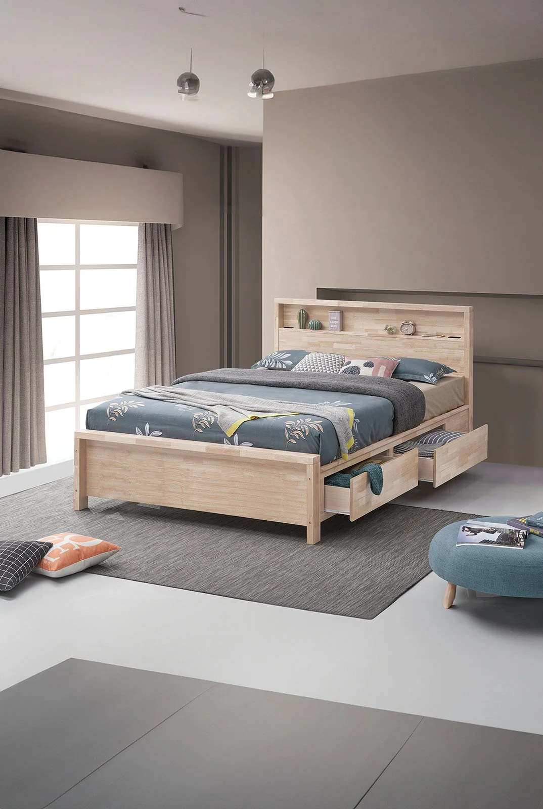 Grange Queen Bed, White Wash - Image 2