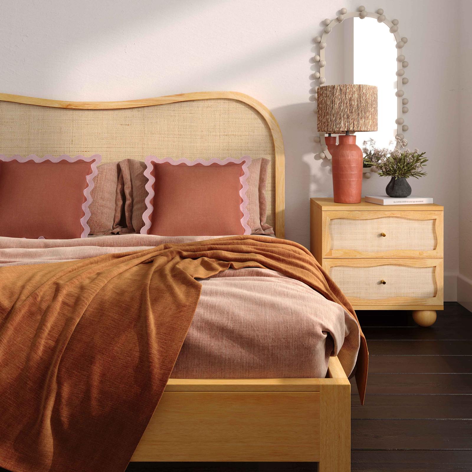 Grappa Natural Wood & Raffia King Bed - Image 3