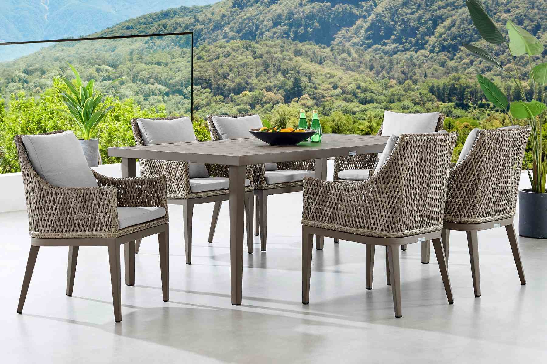 Grenada 7 Piece Gray Aluminum Outdoor Dining Set with Gray Fabric - Image 9