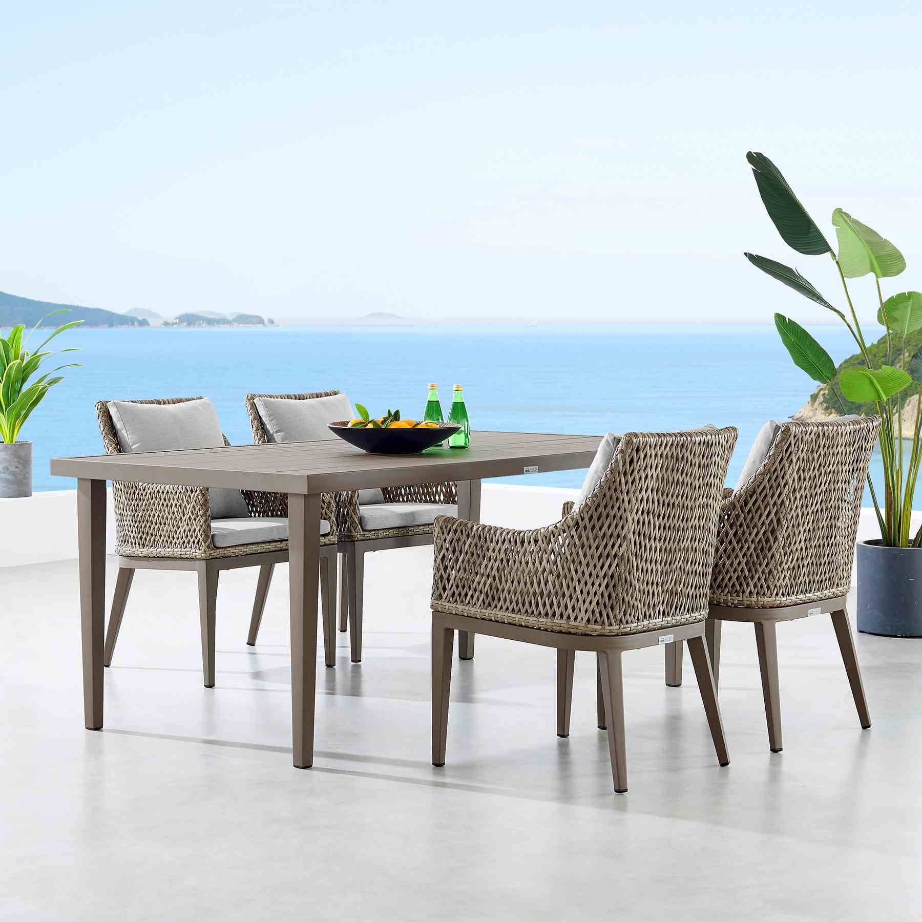 Grenada Outdoor Wicker and Aluminum Gray Dining Chair with Beige Cushions - Set of 2 - Image 10