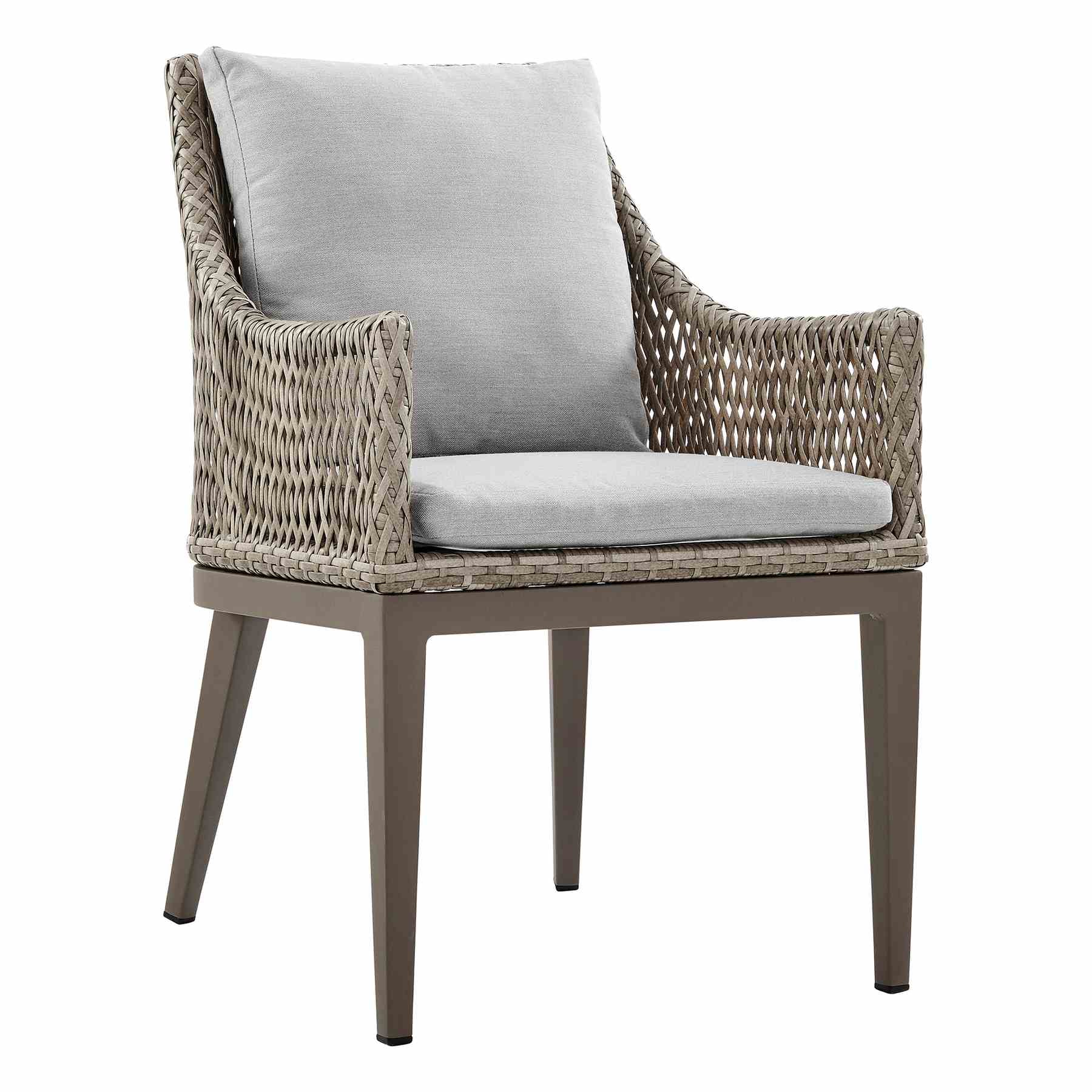 Grenada Outdoor Wicker and Aluminum Gray Dining Chair with Beige Cushions - Set of 2 - Image 2