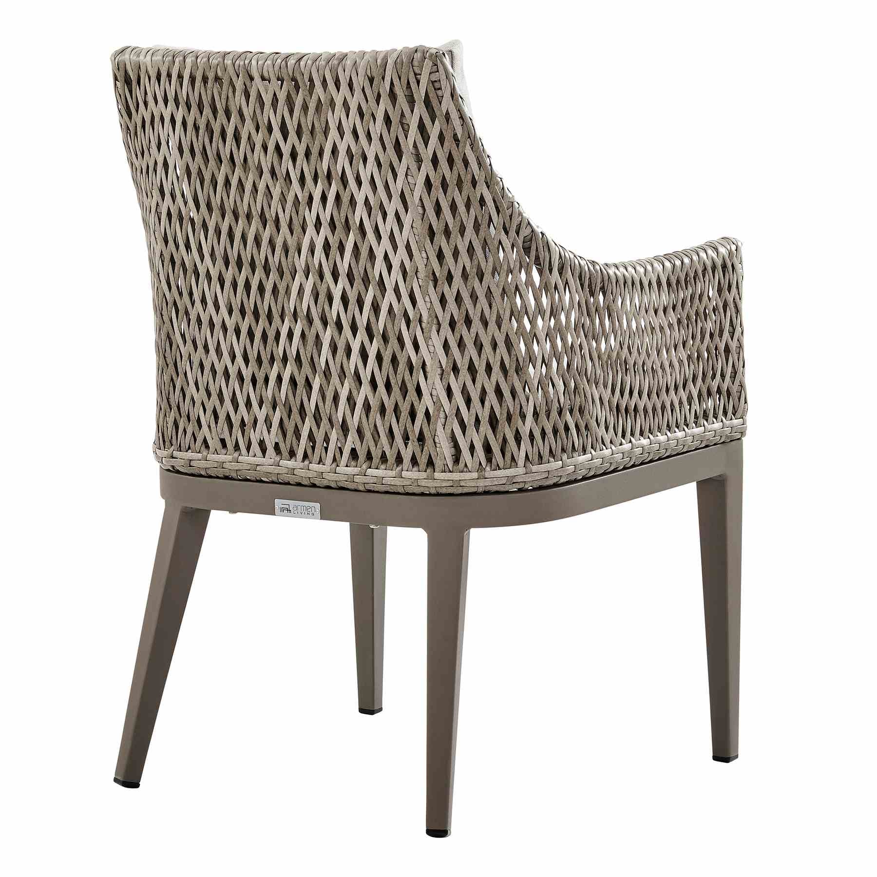 Grenada Outdoor Wicker and Aluminum Gray Dining Chair with Beige Cushions - Set of 2 - Image 5