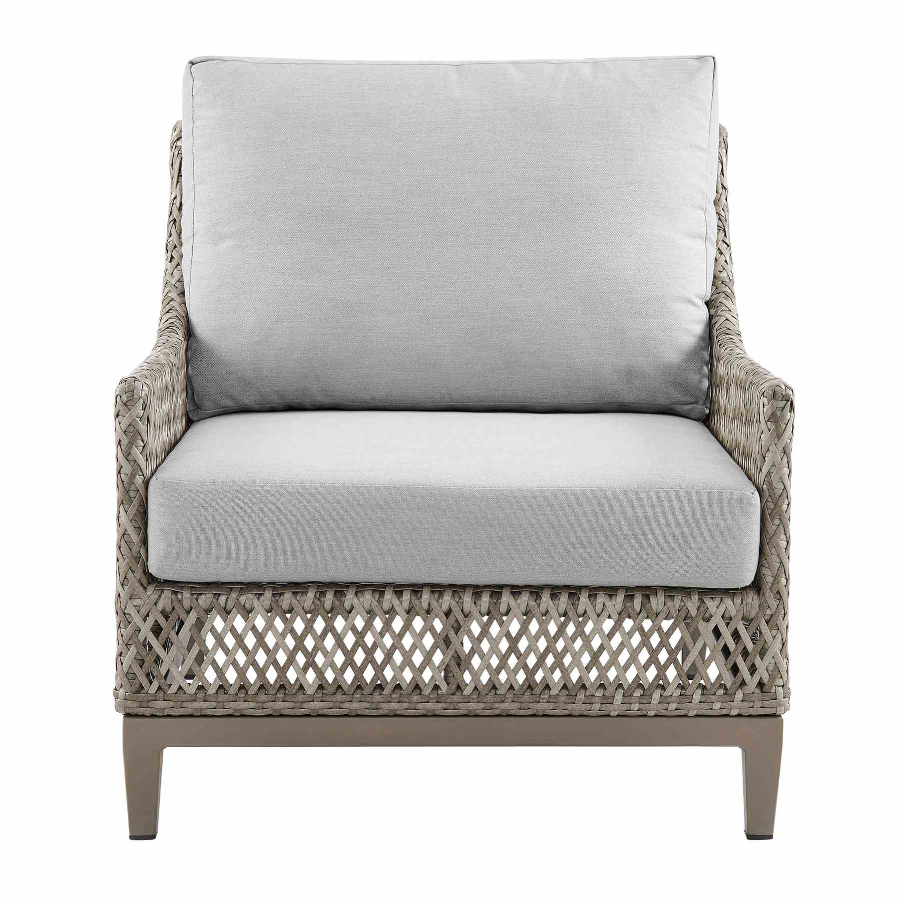 Grenada Wicker and Aluminum Outdoor Chair in Brown with Gray Cushions - Image 3