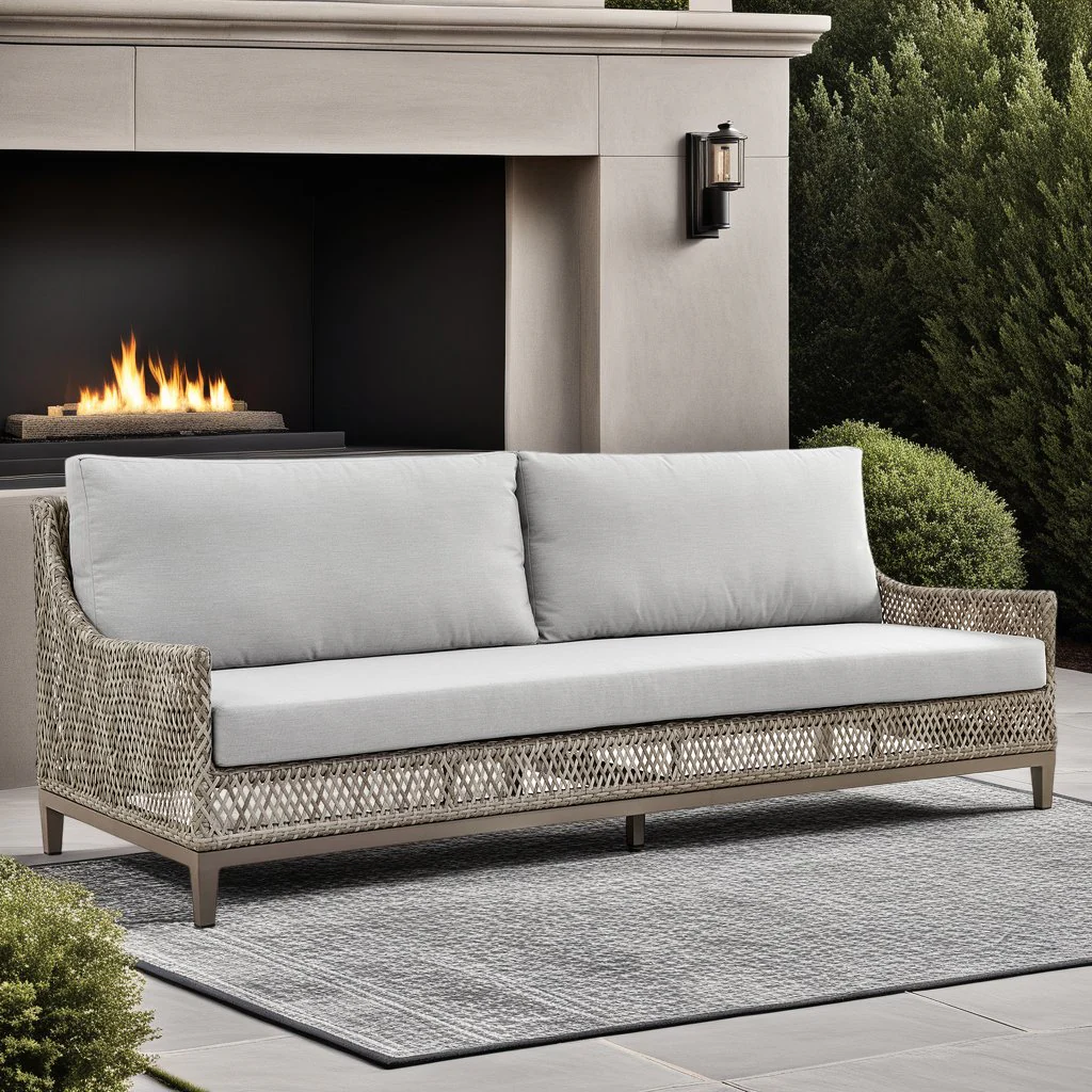 Grenada Wicker and Aluminum Outdoor Sofa in Brown with Gray Cushions - Image 5