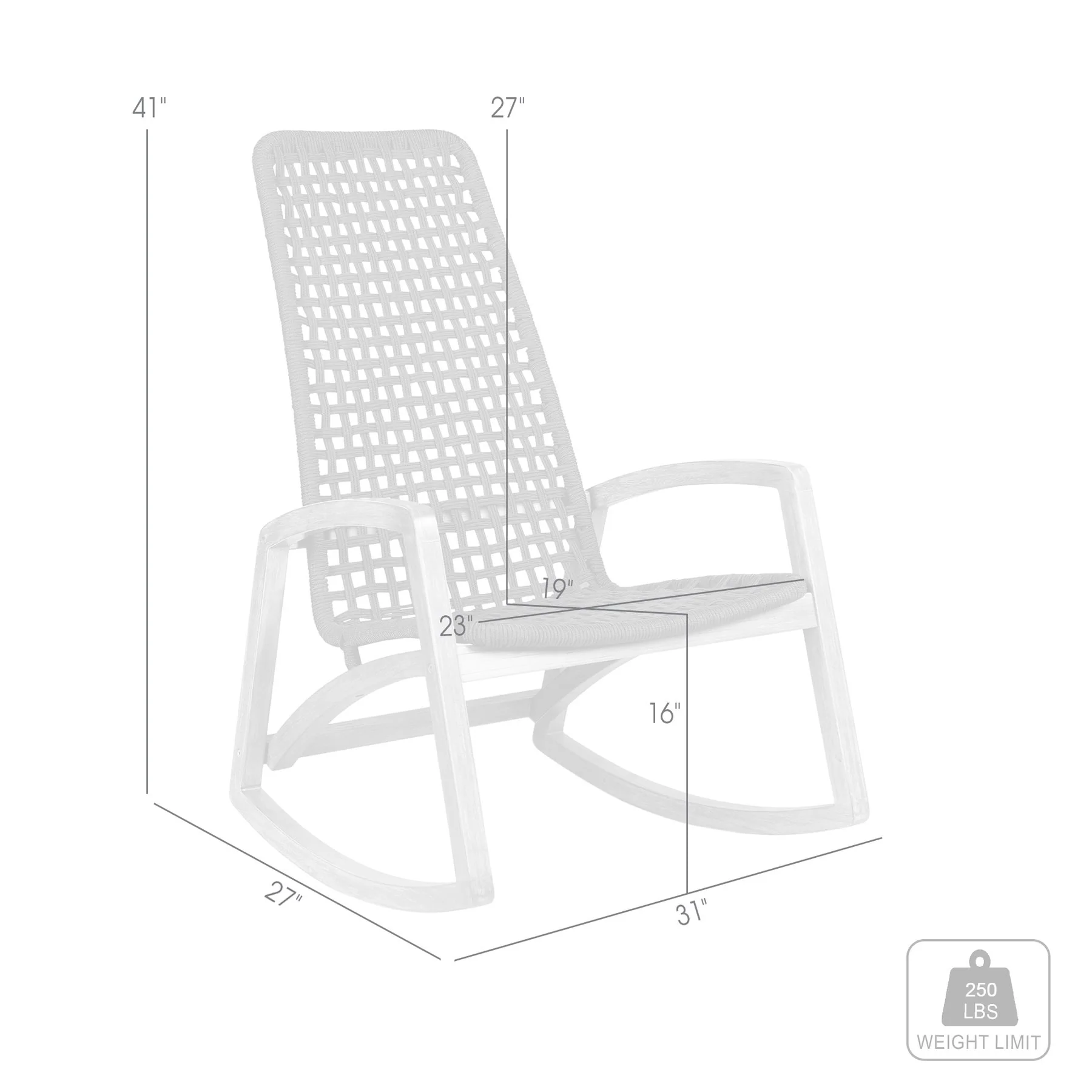 Griffin Outdoor Patio Rocking Chair in Dark Eucalyptus Wood and Gray Rope - Image 11