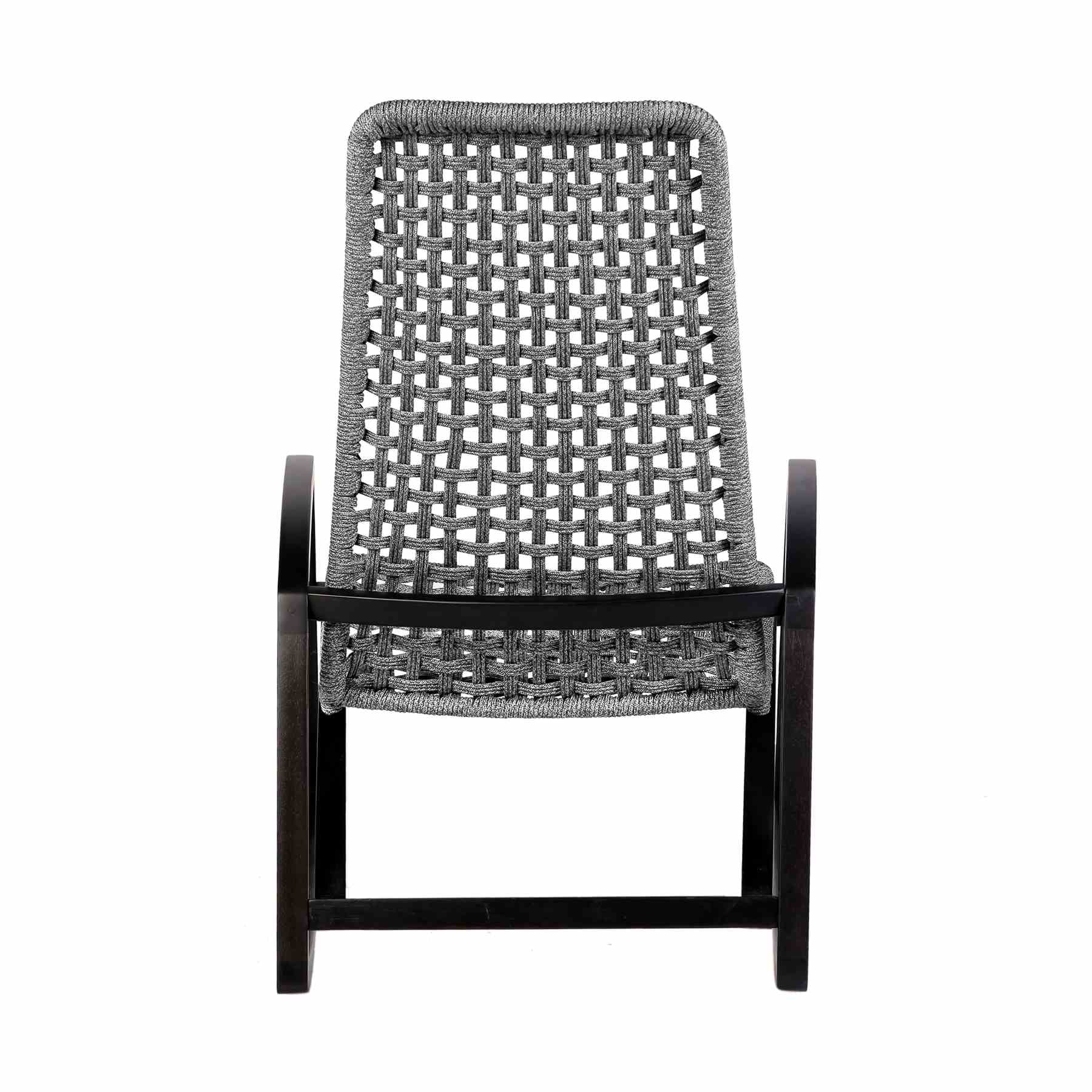 Griffin Outdoor Patio Rocking Chair in Dark Eucalyptus Wood and Gray Rope - Image 5