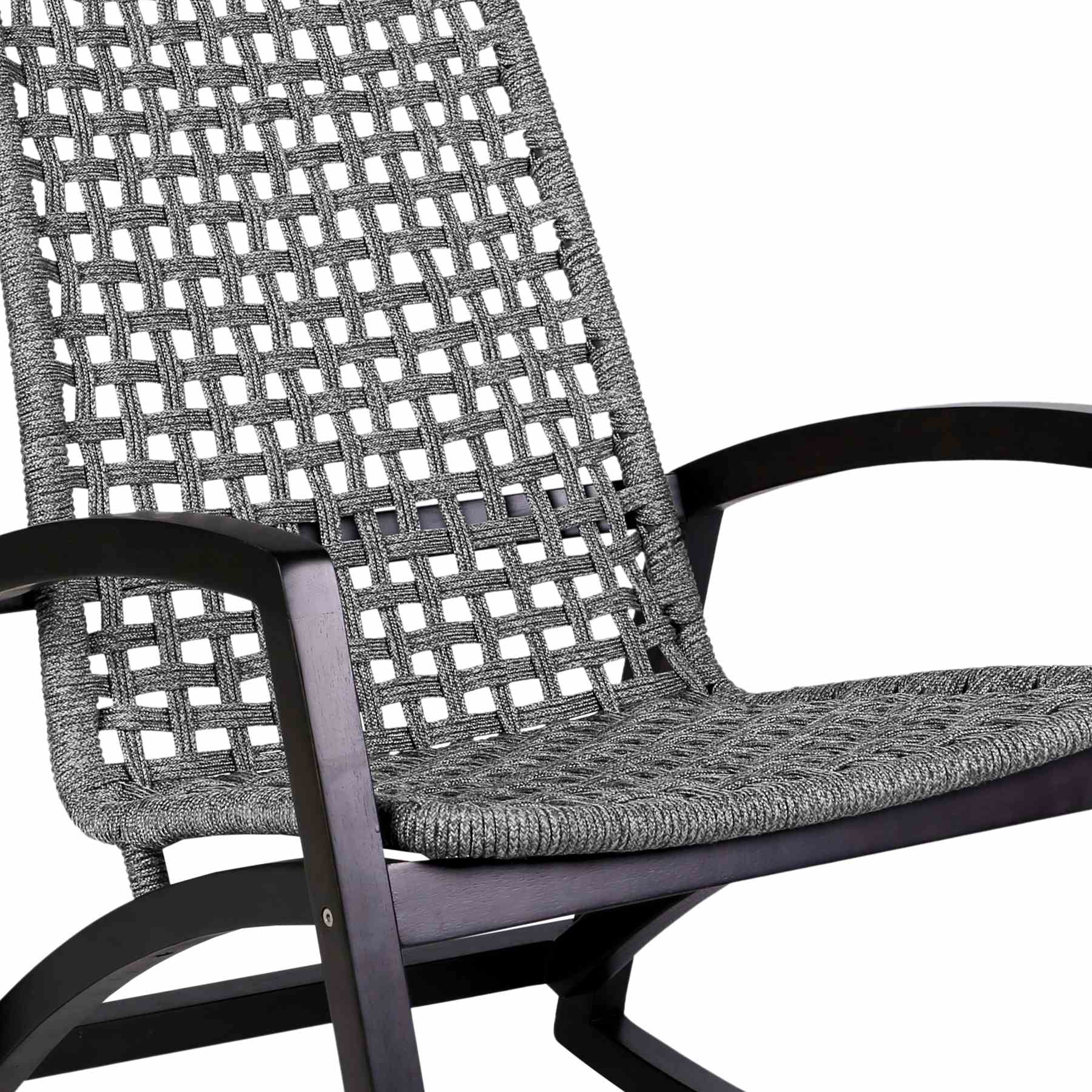 Griffin Outdoor Patio Rocking Chair in Dark Eucalyptus Wood and Gray Rope - Image 6