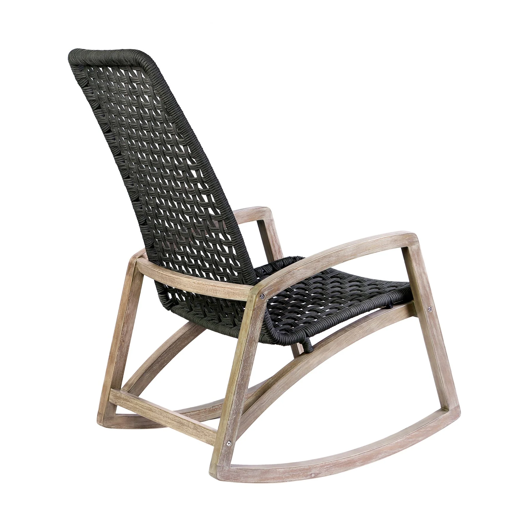 Griffin Outdoor Patio Rocking Chair in Light Eucalyptus Wood and Charcoal Rope - Image 4