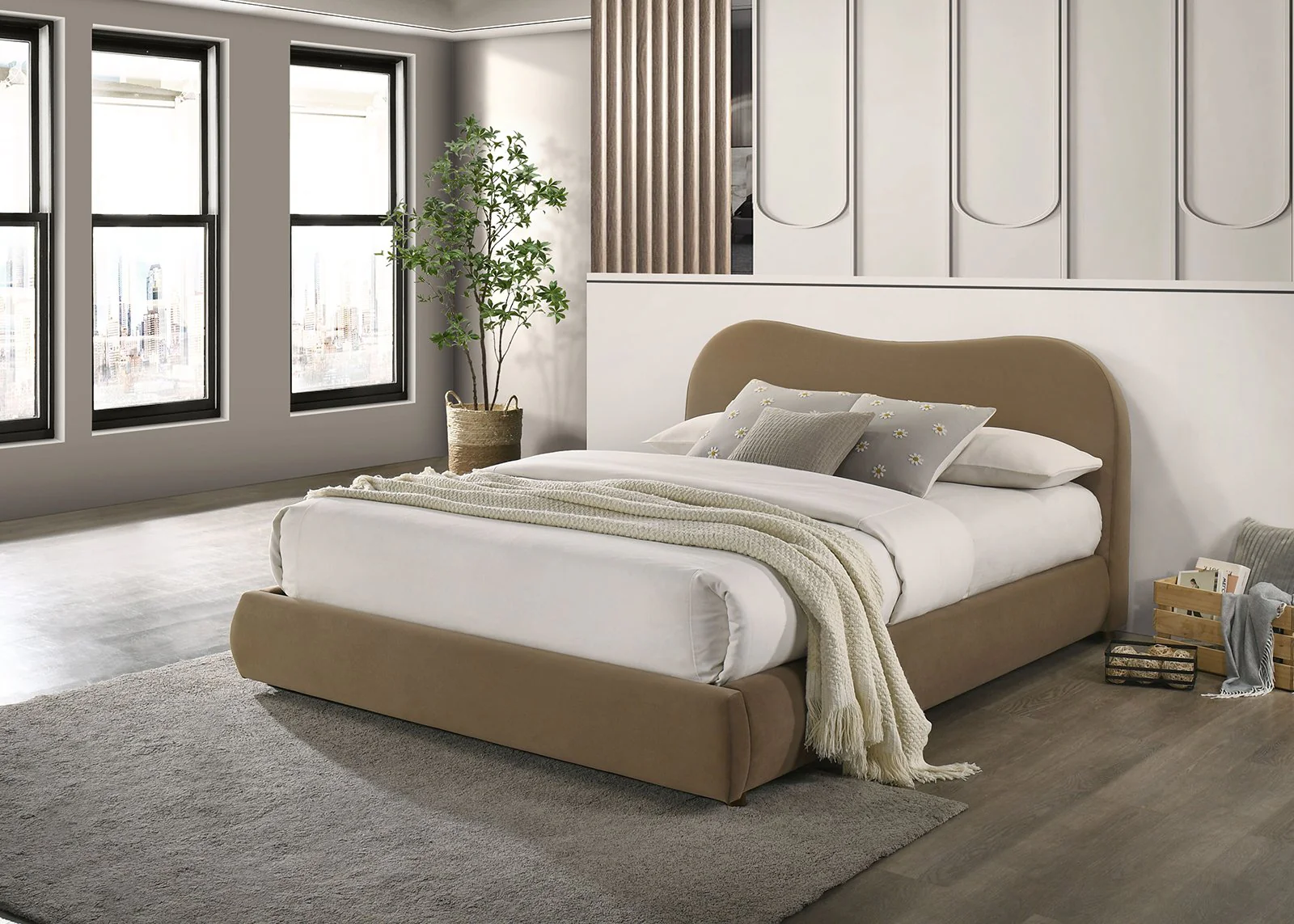Grimsby E. King Bed, Brown Velvet - Image 3