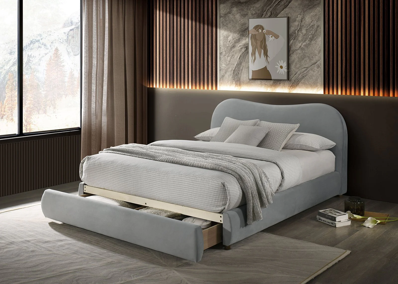 Grimsby E. King Bed, Light Gray Velvet - Image 2