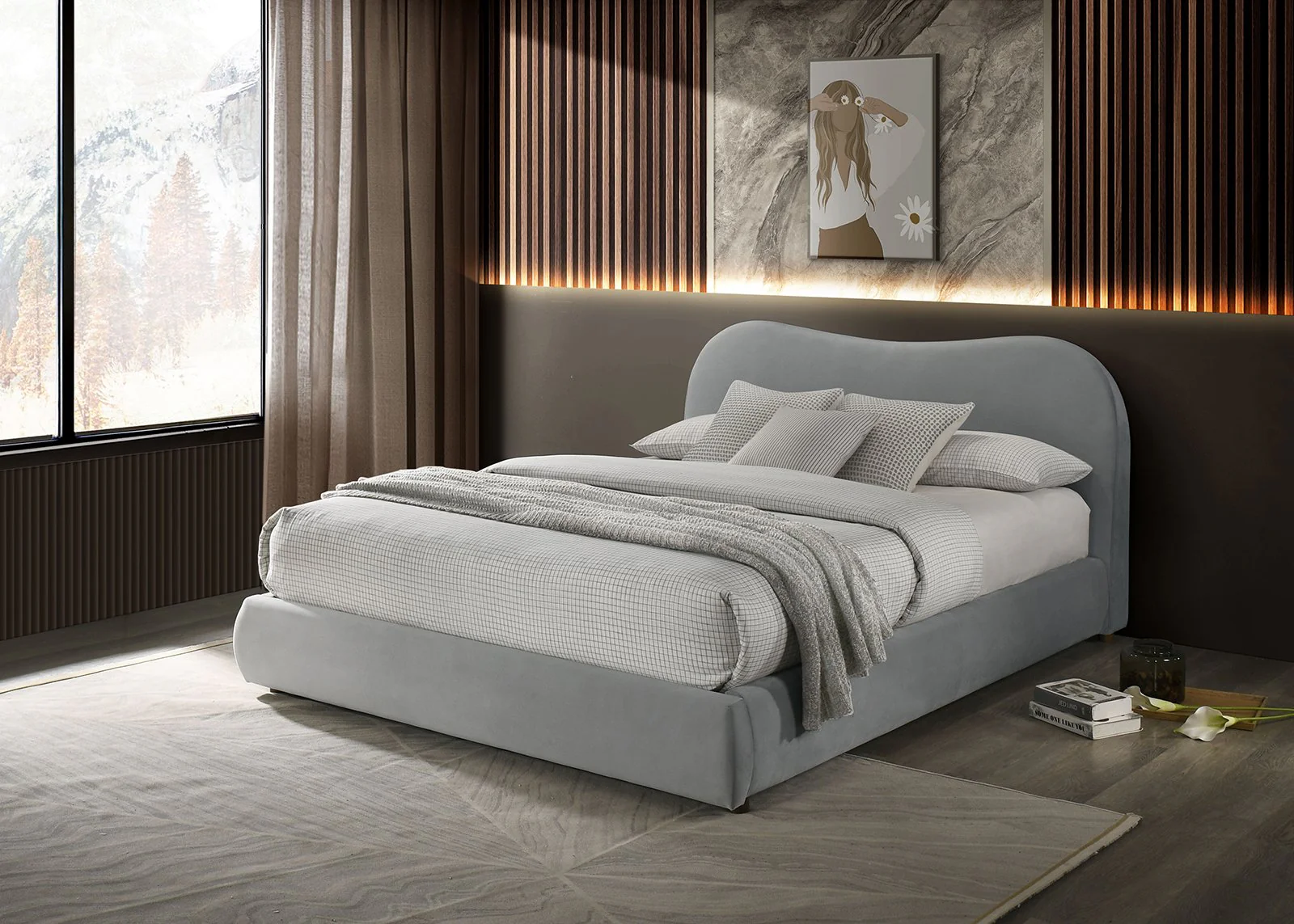 Grimsby E. King Bed, Light Gray Velvet - Image 3