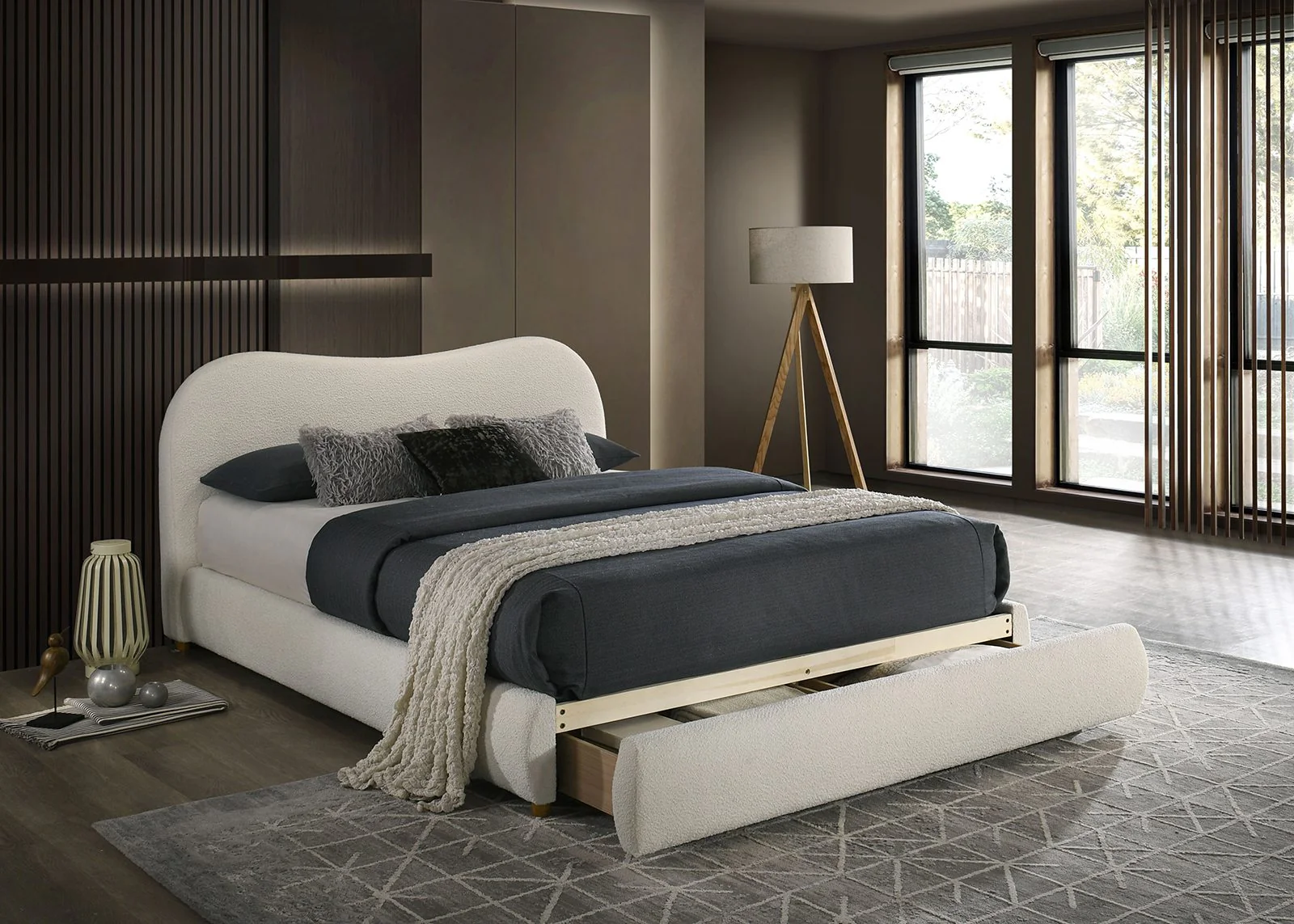 Grimsby Queen Bed, White Boucle - Image 2