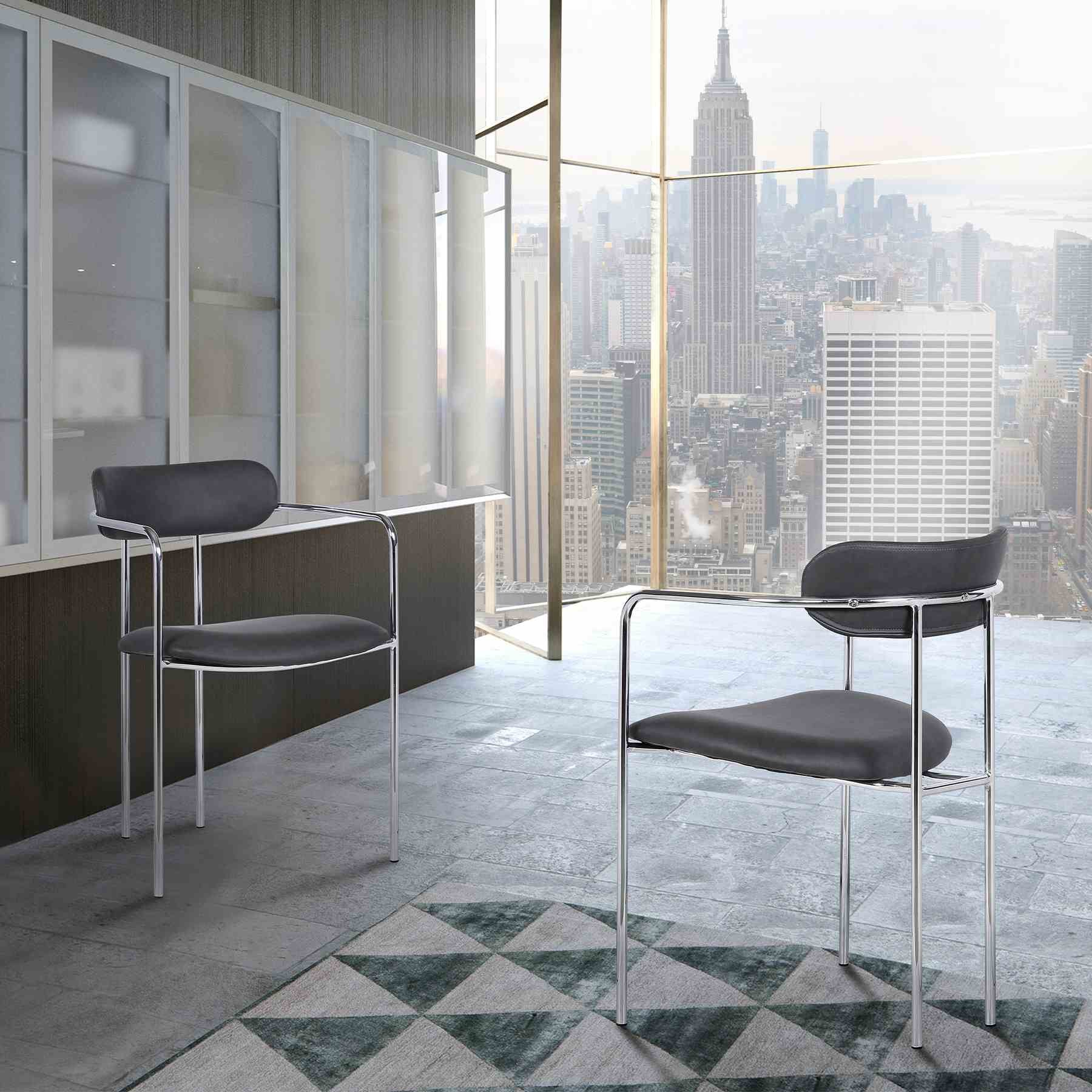Gwen Contemporary Dining Chair in Chrome Finish with Gray Faux Leather - Set of 2 - Image 6