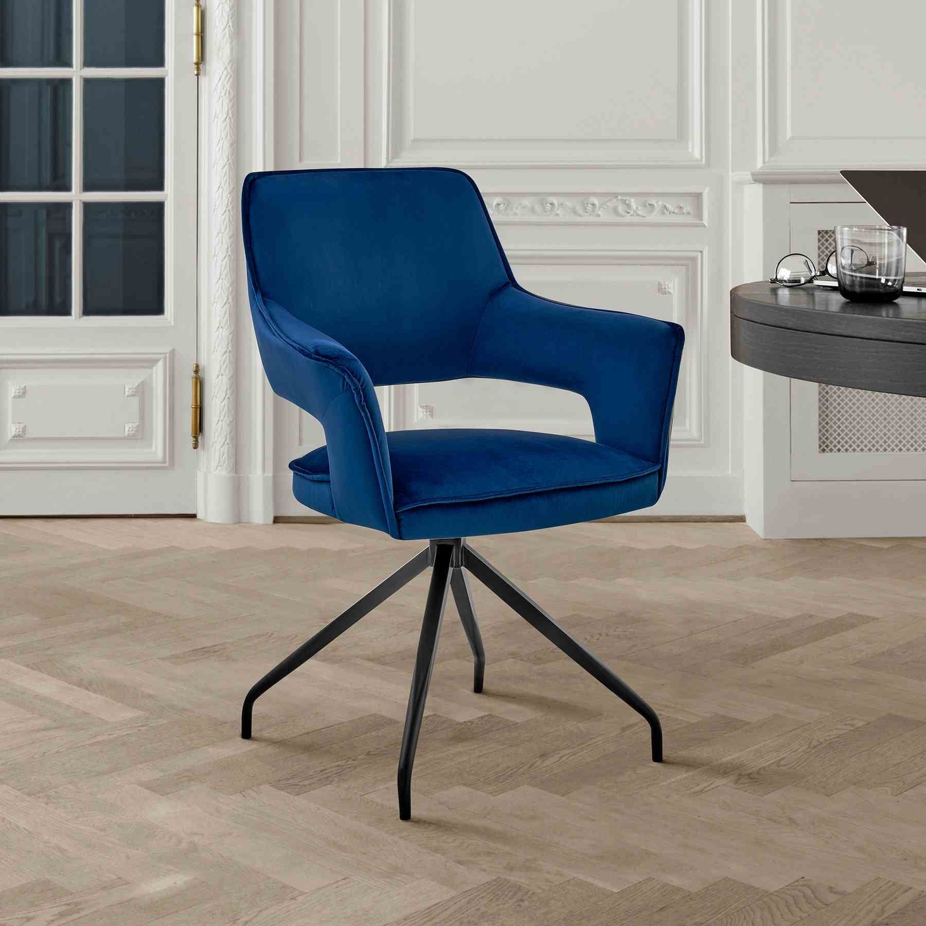 Hadley Dining Room Accent Chair in Blue Velvet with Black Finish - Image 9