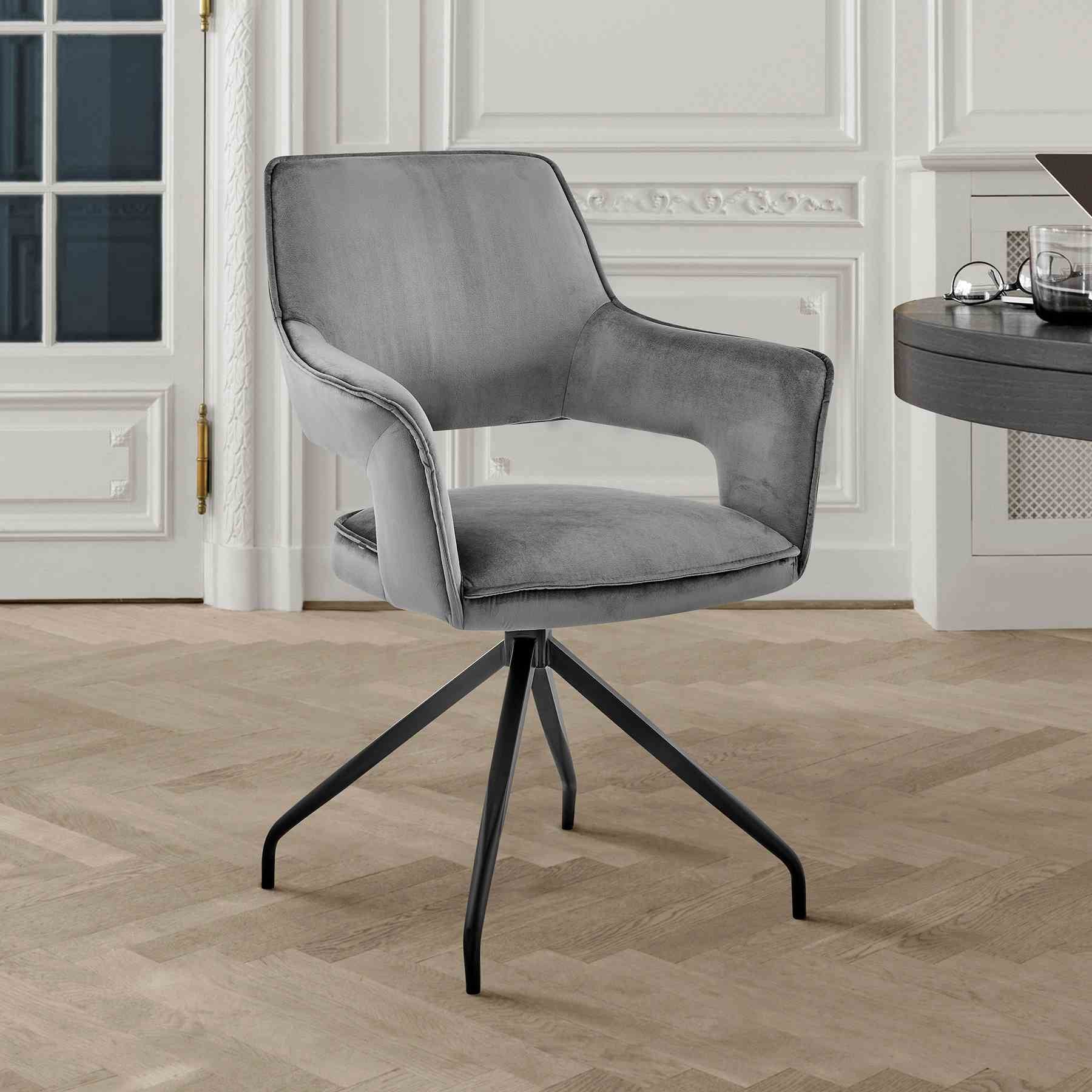 Hadley Dining Room Accent Chair in Gray Velvet with Black Finish - Image 9