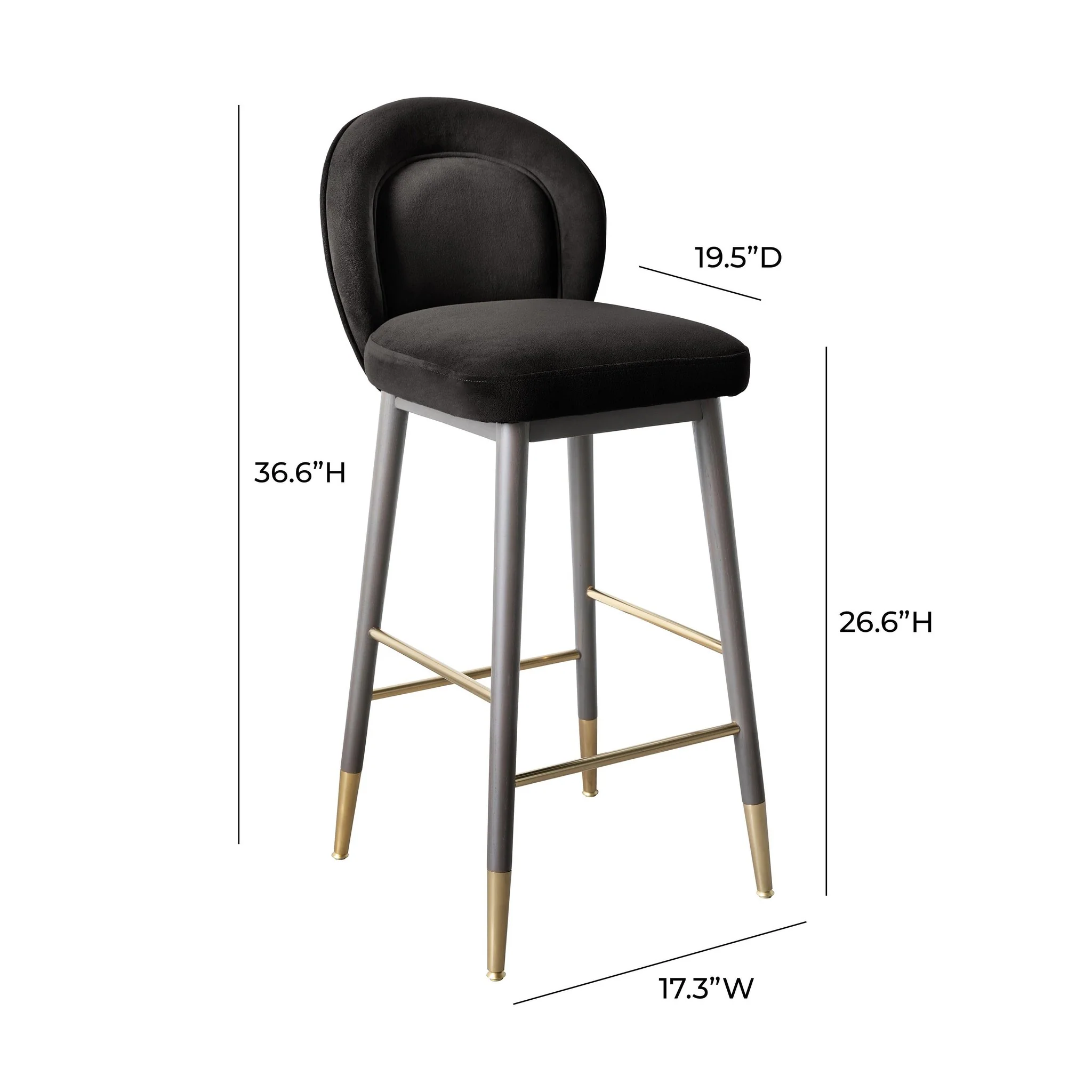 Hailey Charcoal Grey Velvet Counter Stool - Image 6