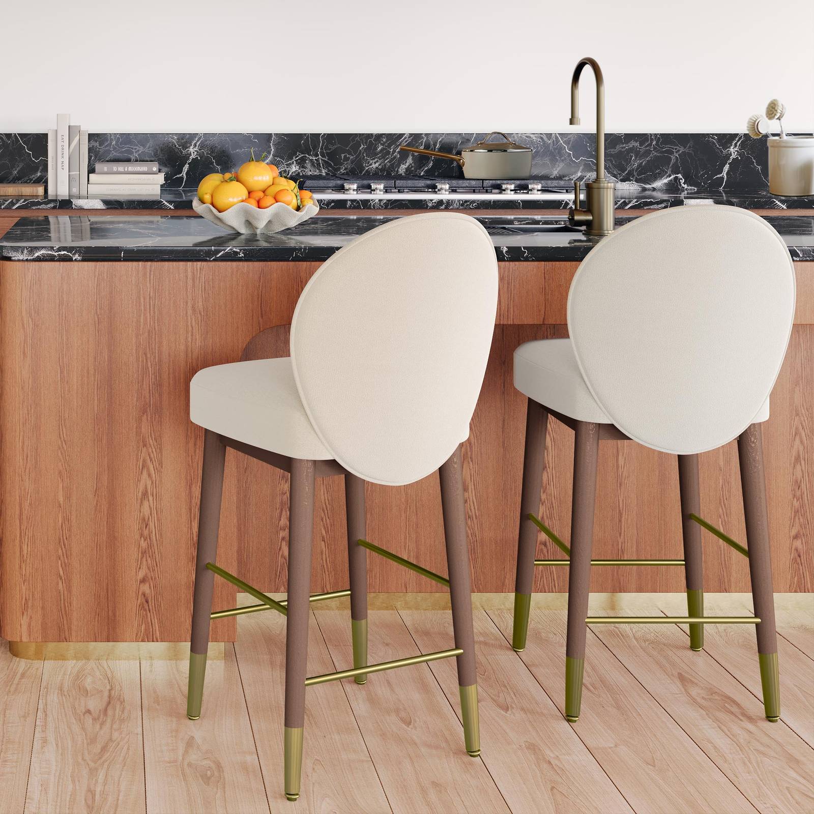 Hailey Cream Velvet Barstool - Image 2