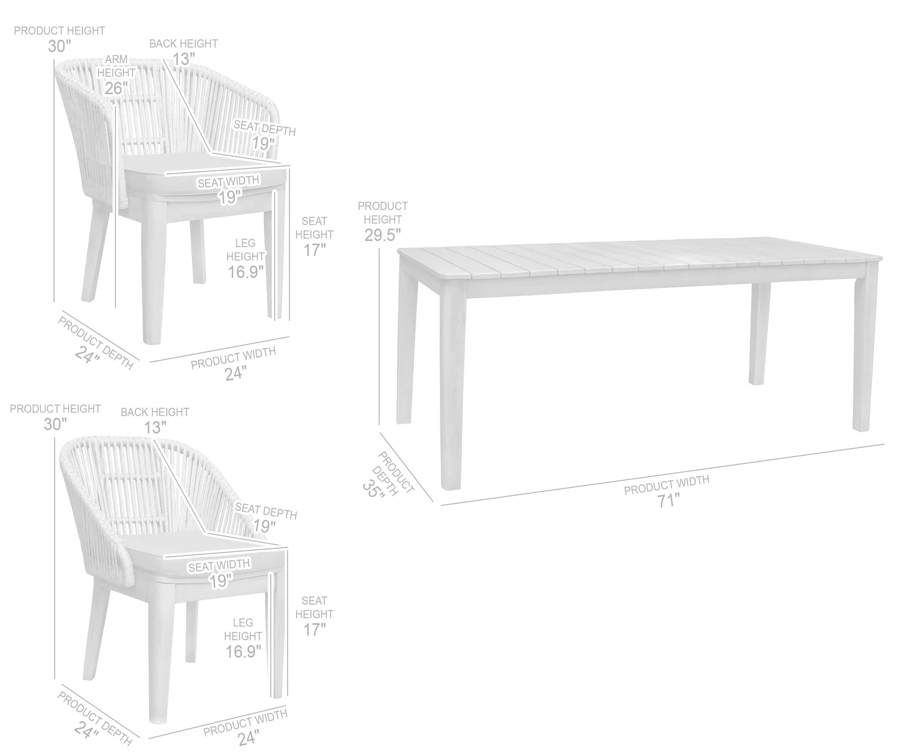 Haiti 7-Piece Patio Outdoor Dining Set in Gray Acacia Wood and Rope - Image 12