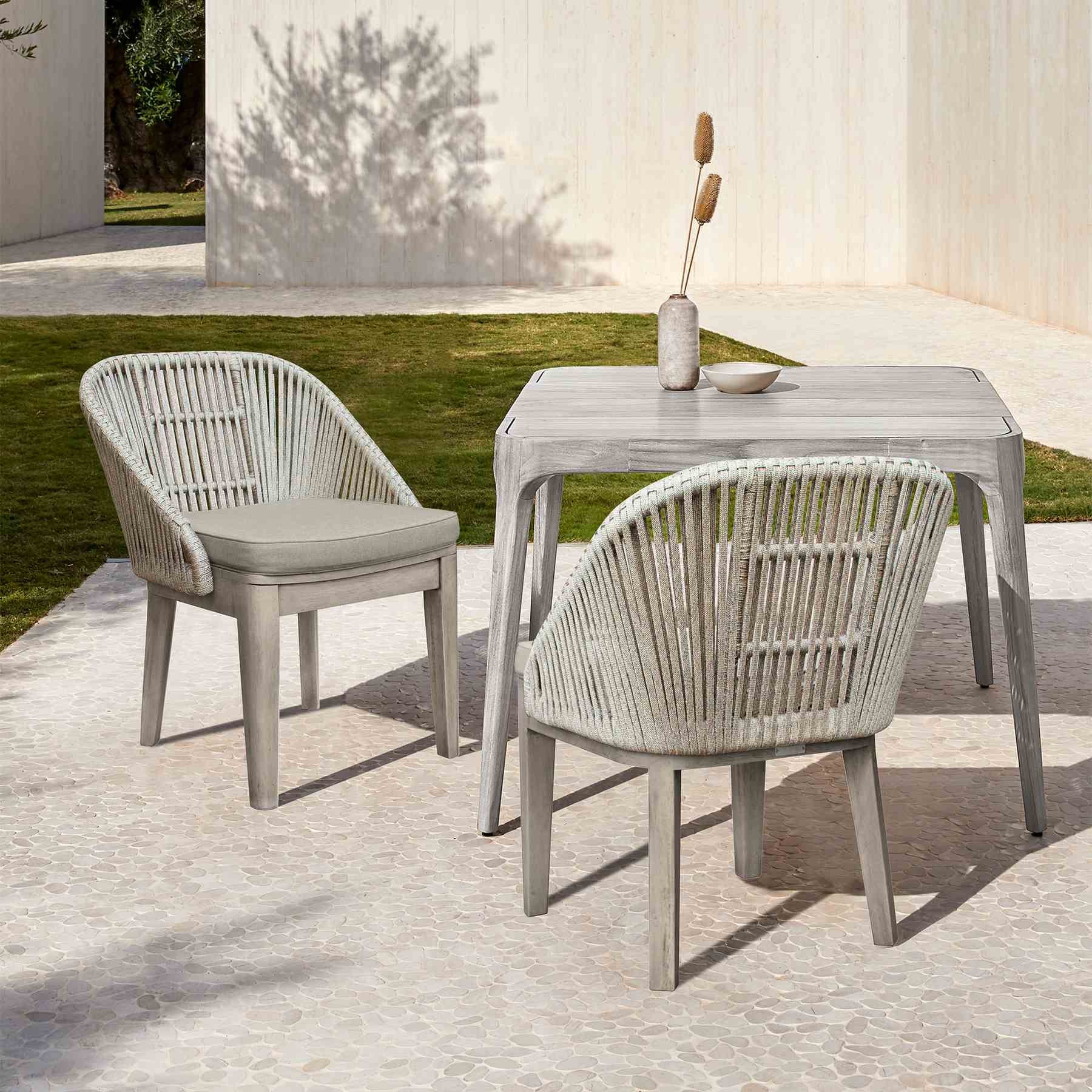 Haiti Patio Outdoor Dining chairs in Gray Acacia Wood and Rope - Set of 2 - Image 12