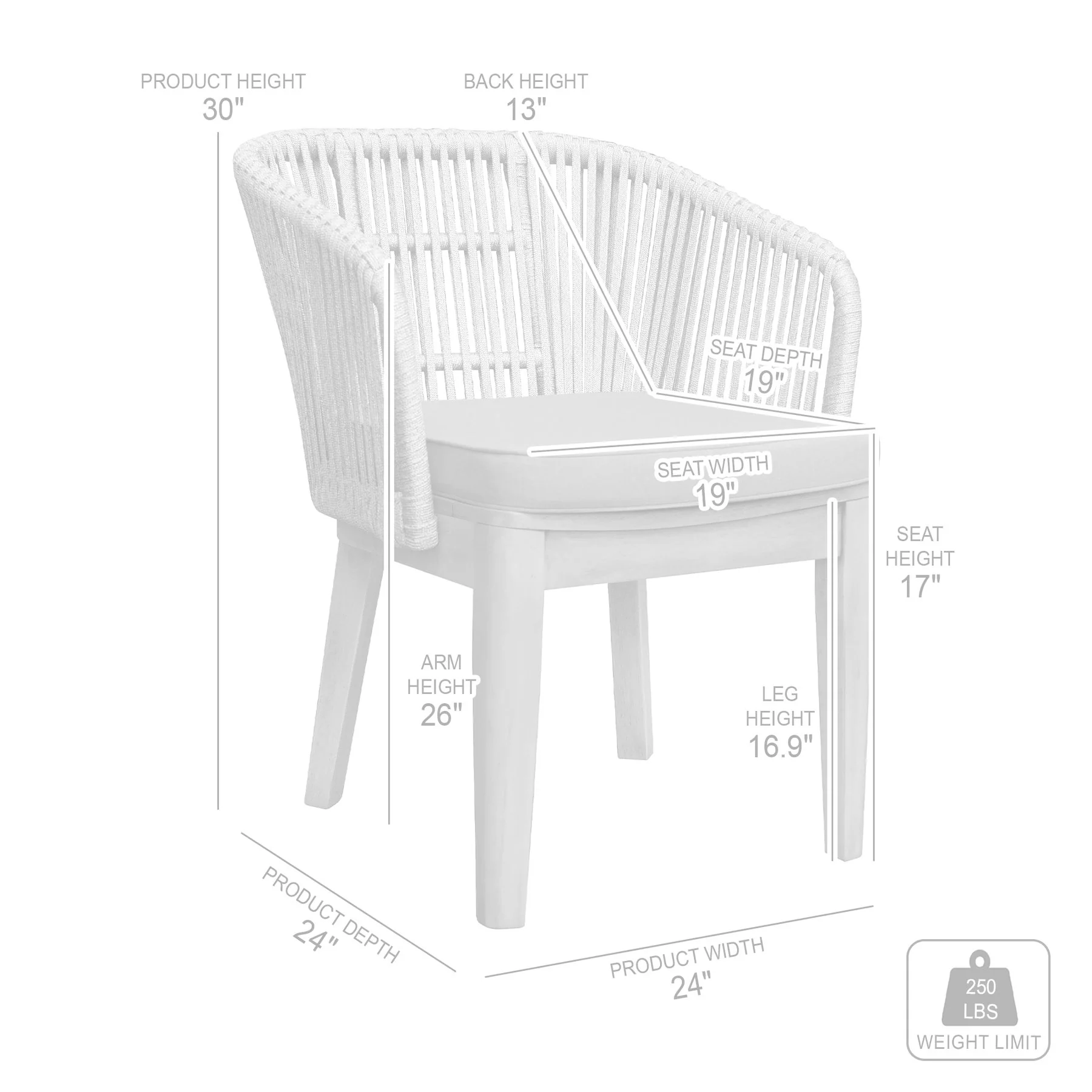 Haiti Patio Outdoor Dining Chairs with Arms in Gray Acacia Wood and Rope - Set of 2 - Image 11