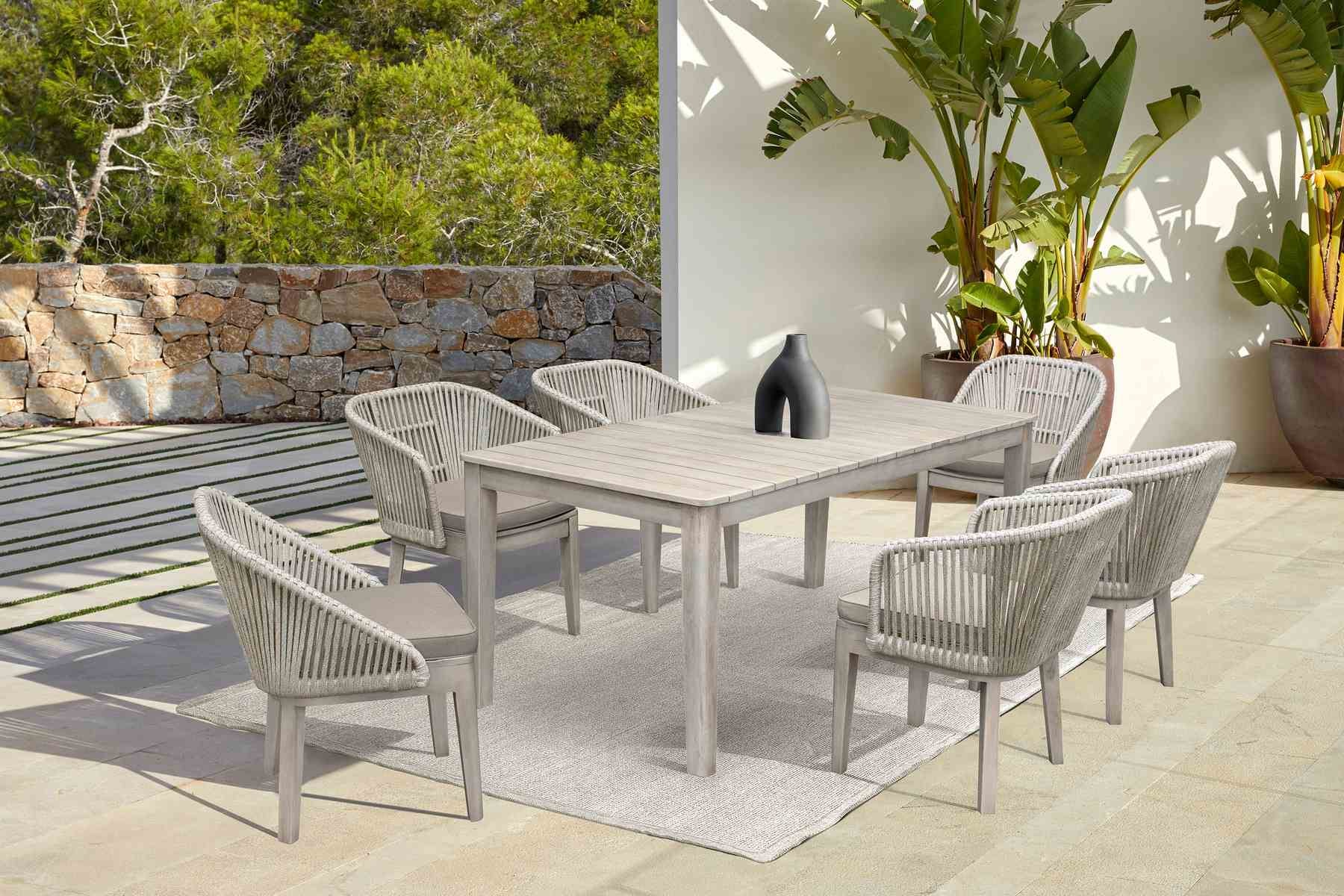 Haiti Patio Outdoor Dining Chairs with Arms in Gray Acacia Wood and Rope - Set of 2 - Image 13