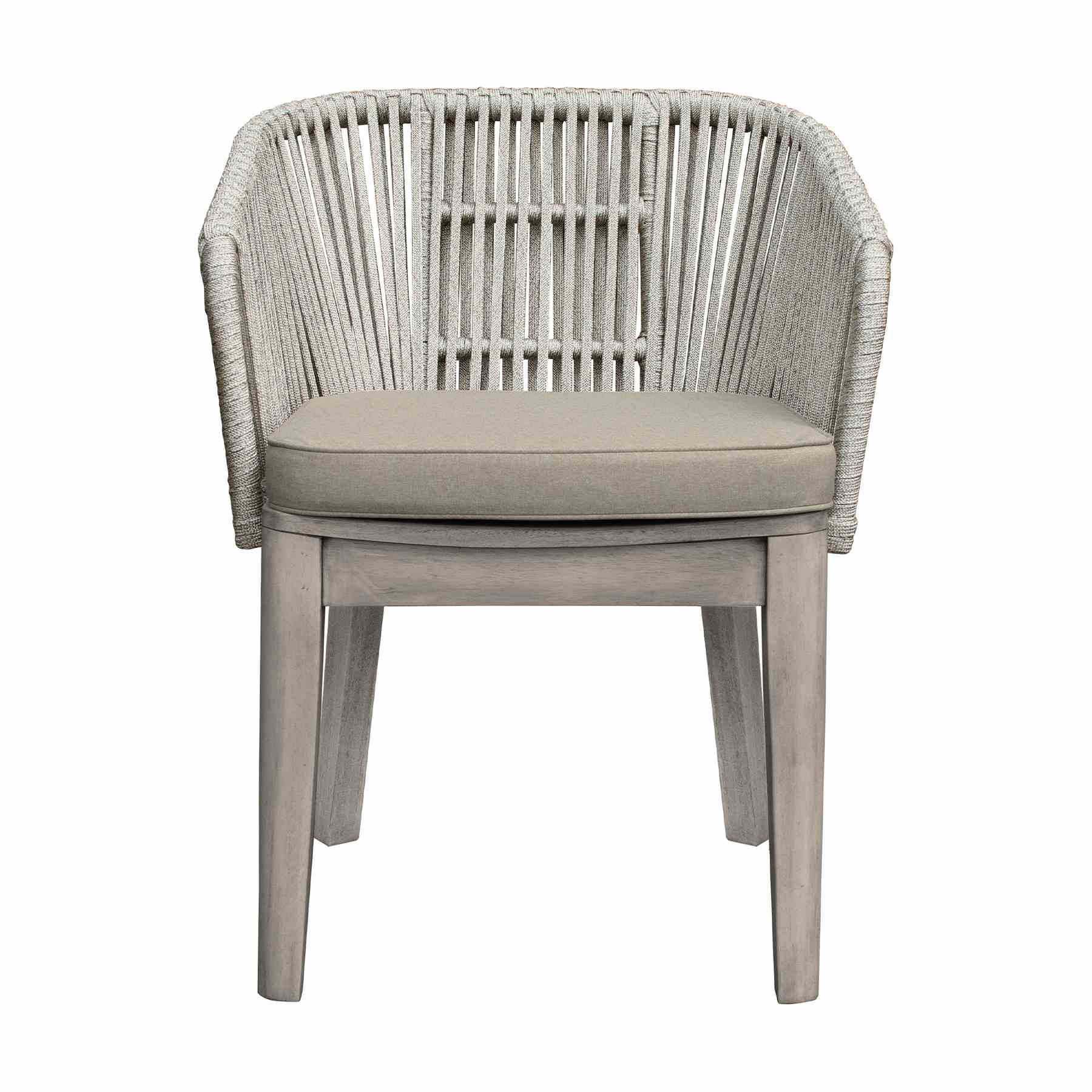 Haiti Patio Outdoor Dining Chairs with Arms in Gray Acacia Wood and Rope - Set of 2 - Image 3