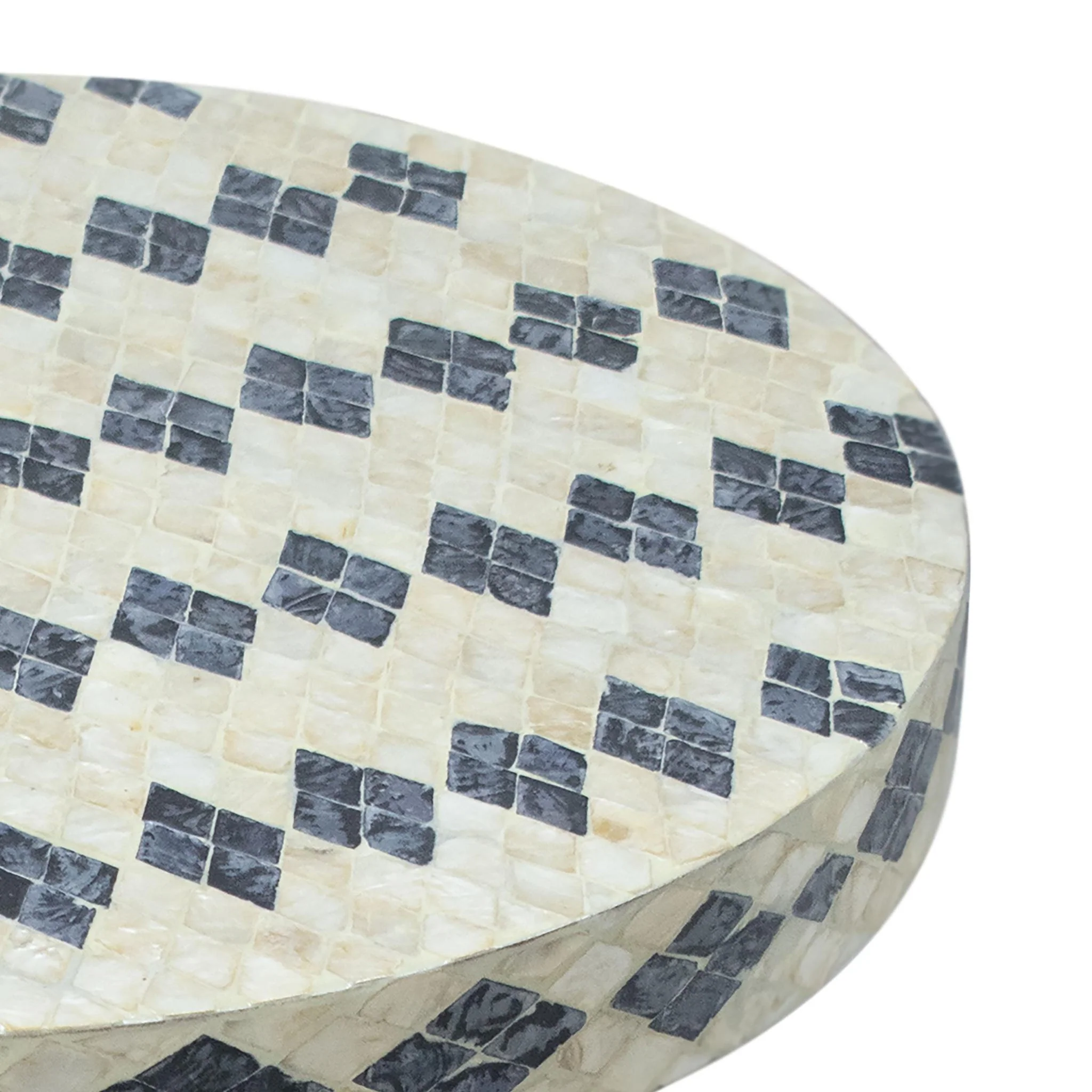 Halio Cream & Blue Checkered Shell Side Table - Image 5