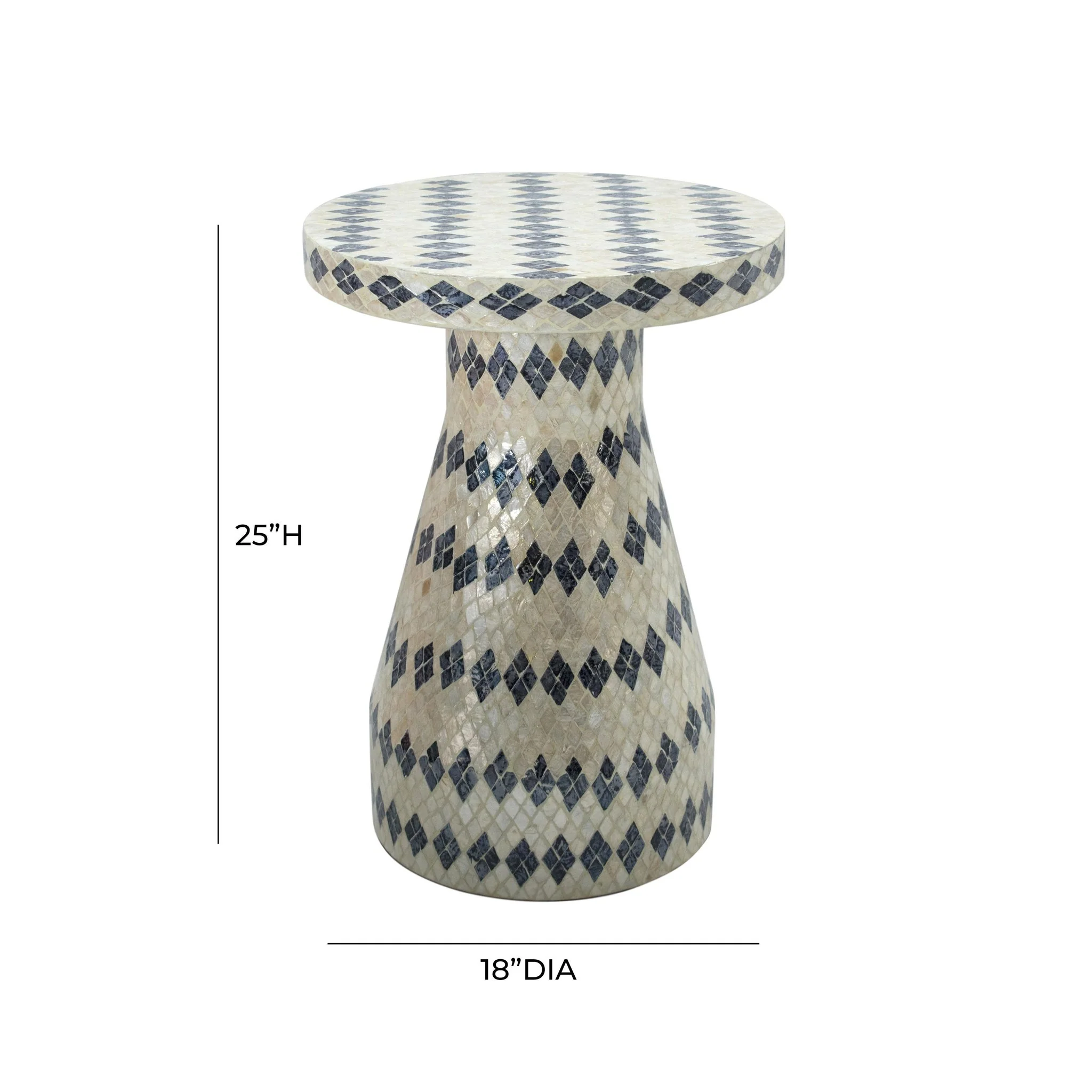 Halio Cream & Blue Checkered Shell Side Table - Image 6