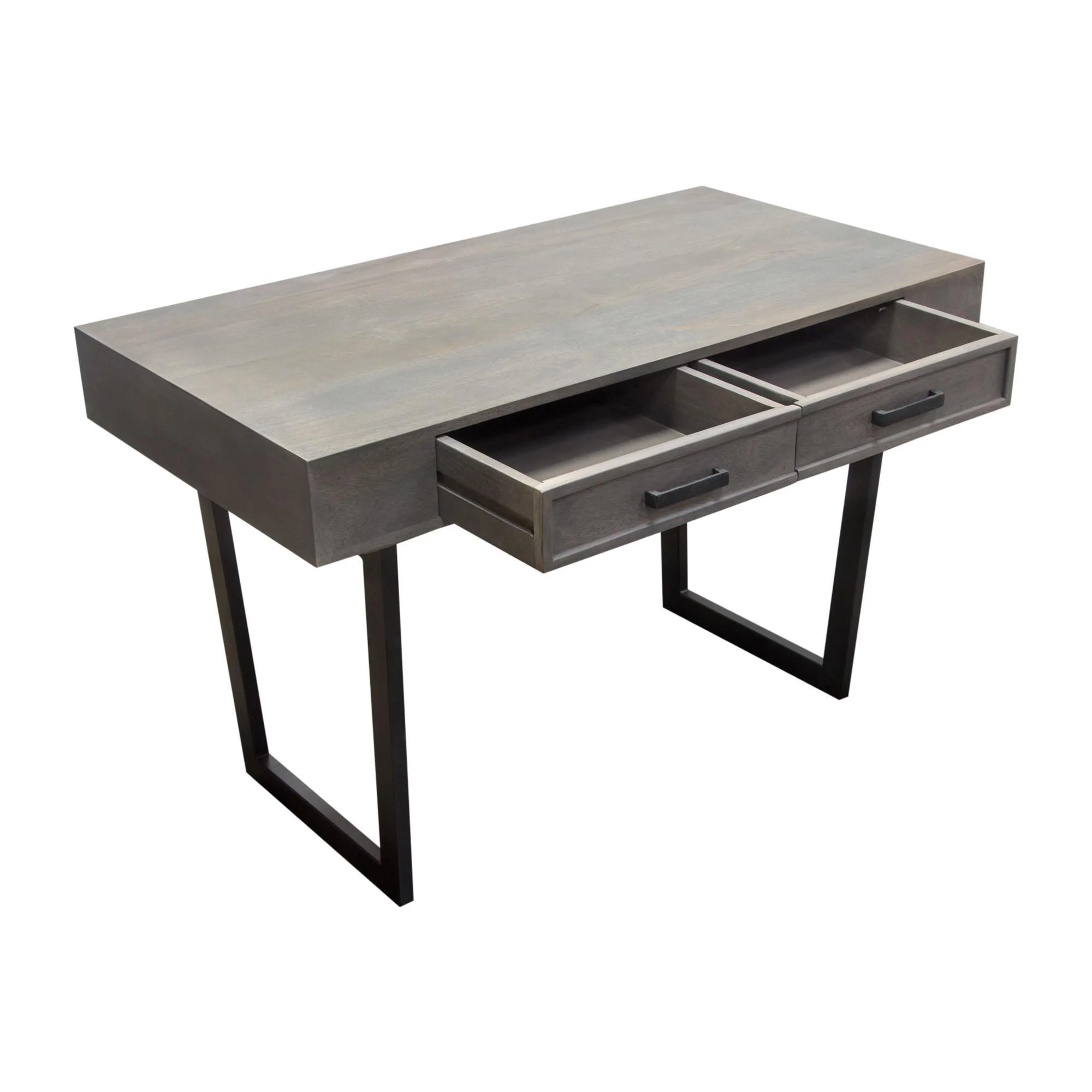 Hammond 2-Drawer Writing Desk in Solid Mango Wood Grey Finish & Black Iron Legs by Diamond Sofa - Image 5